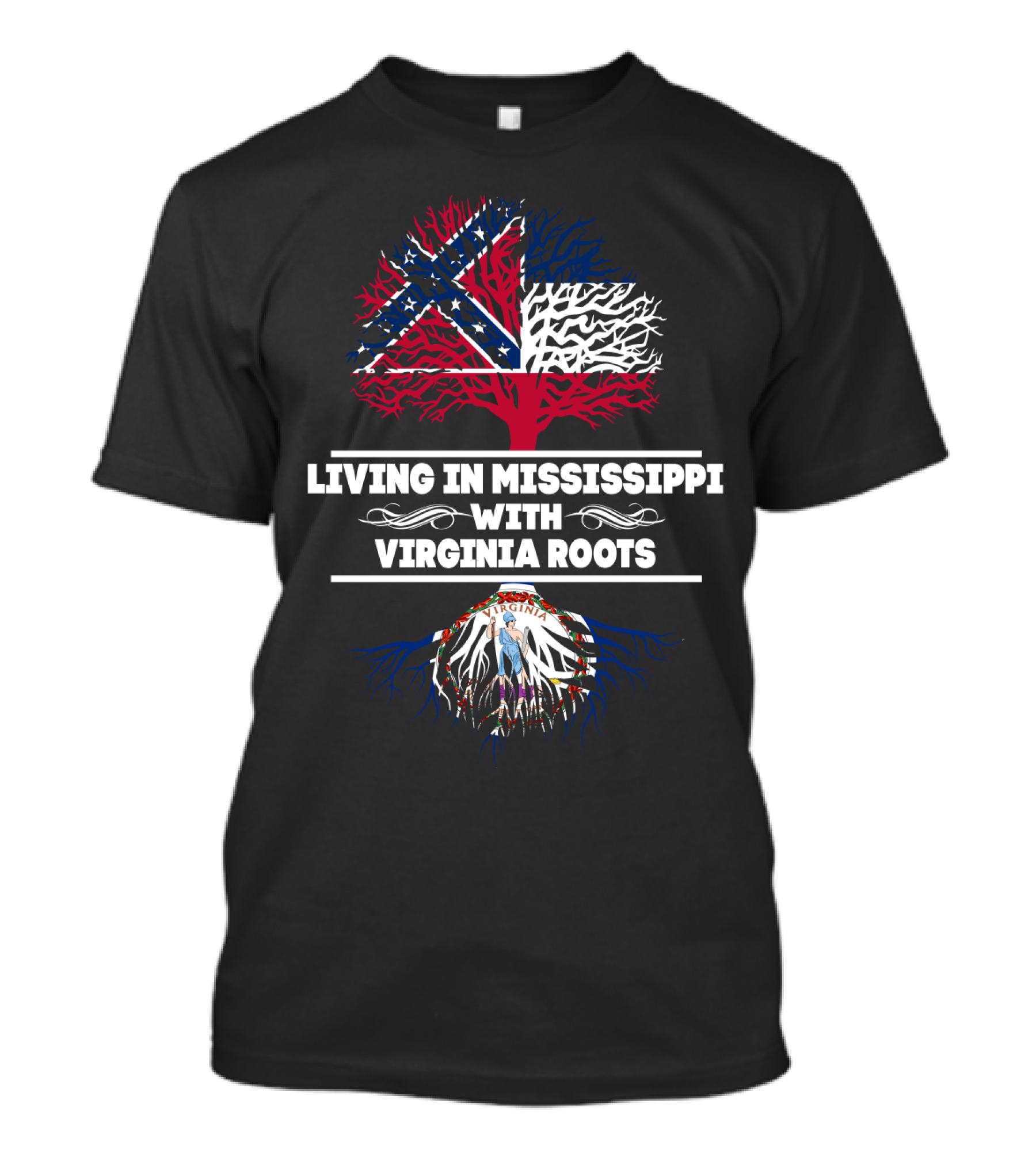 Heritage Pride: Living In Mississippi With Deep Virginia Roots And Confederate Flag Tree T-Shirt