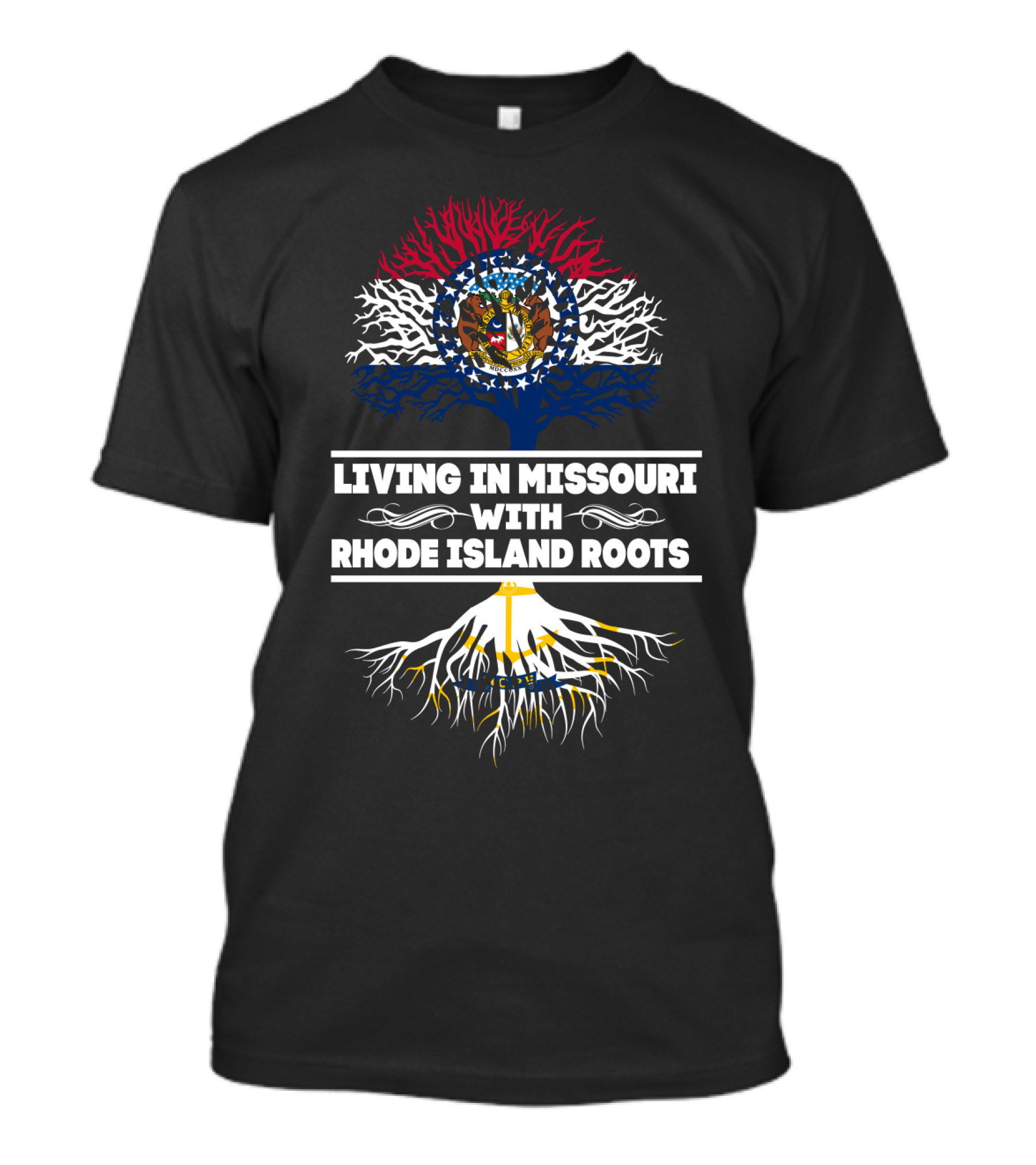 Missouri Pride Blending With Rhode Island Heritage Featuring State Colors And Symbols T-Shirt