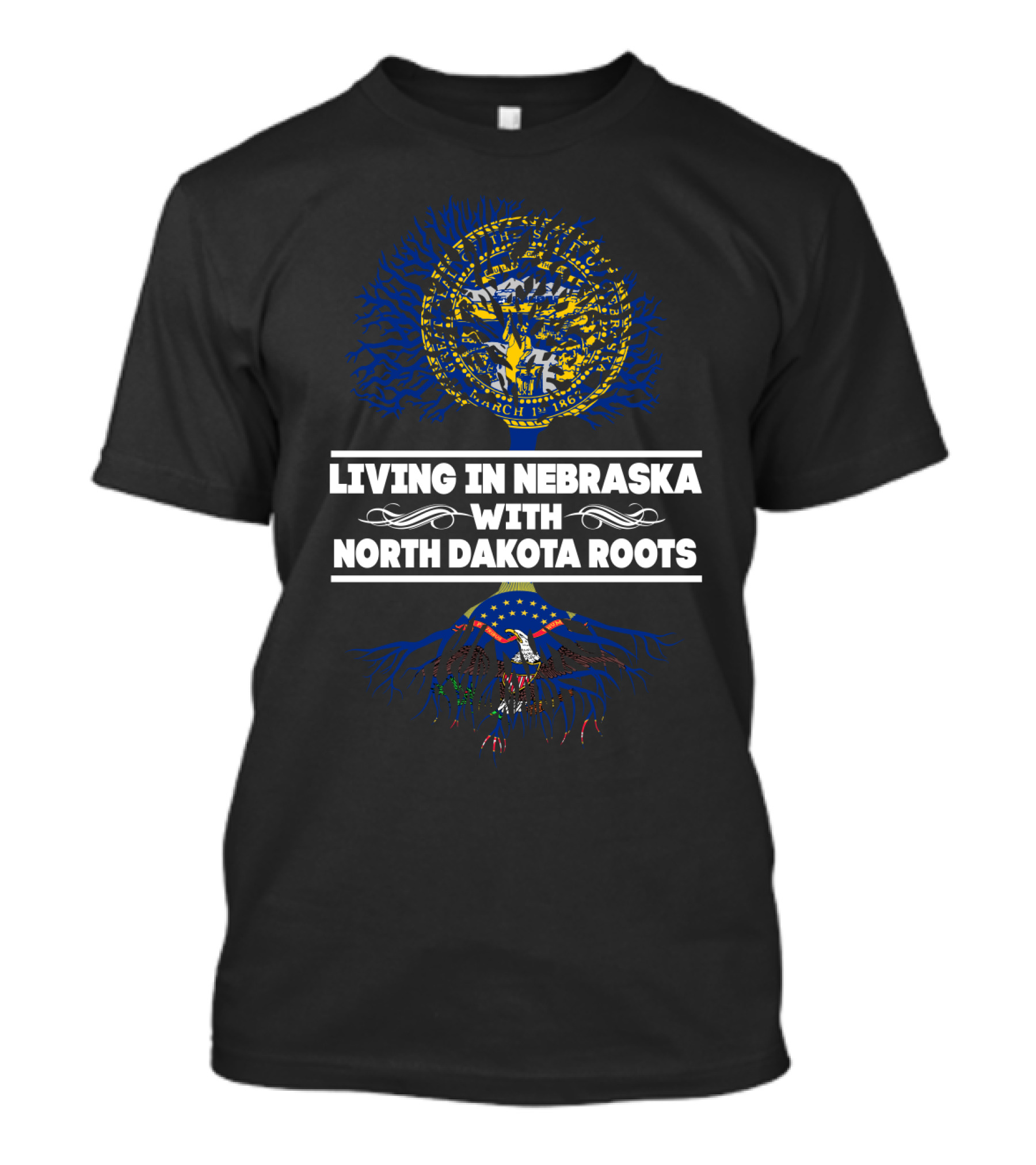 Nebraska Living Embracing North Dakota Heritage With State Map And Tree Symbolism T-Shirt