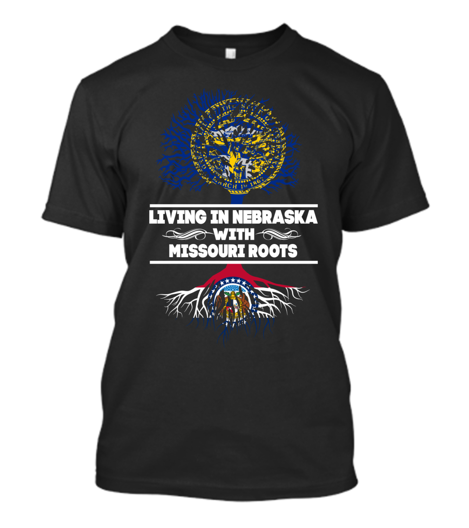 Nebraska Living With Deep Missouri Roots State Flag Tree T-Shirt