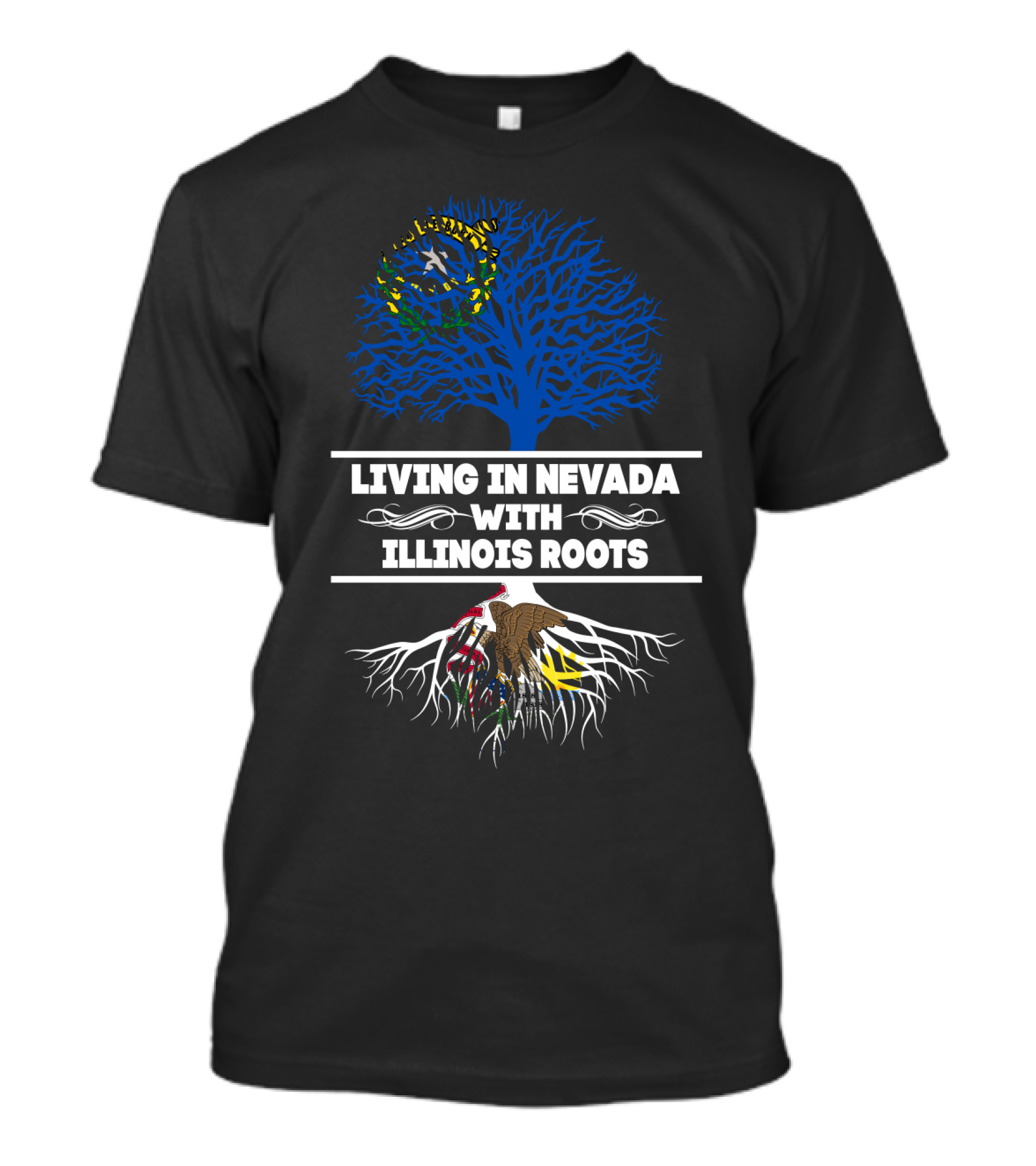 Living In Nevada With Illinois Roots Brazil Flag Tree American Eagle Roots T-Shirt