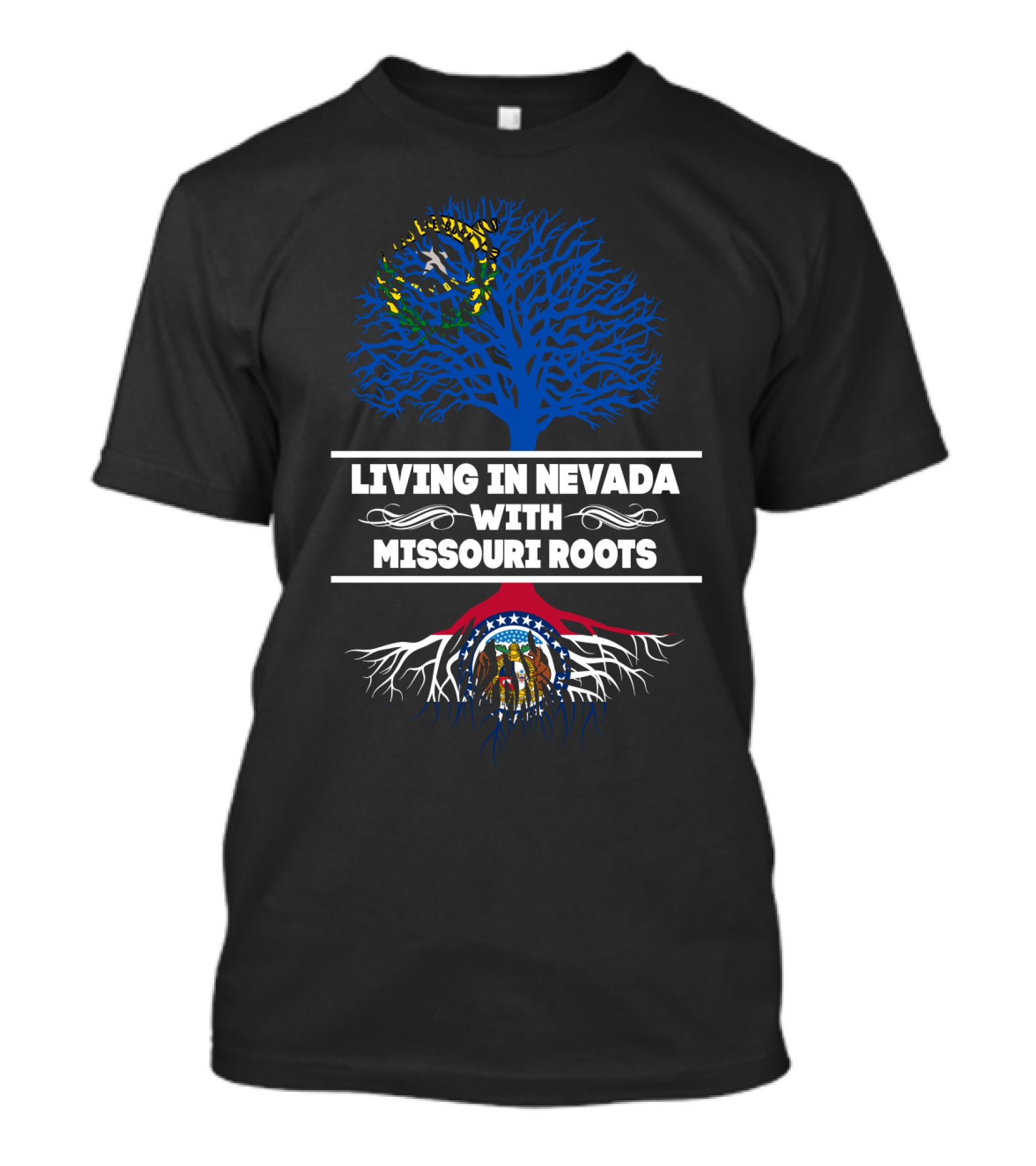 Nevada And Missouri State Flag Tree Roots Connection T-Shirt