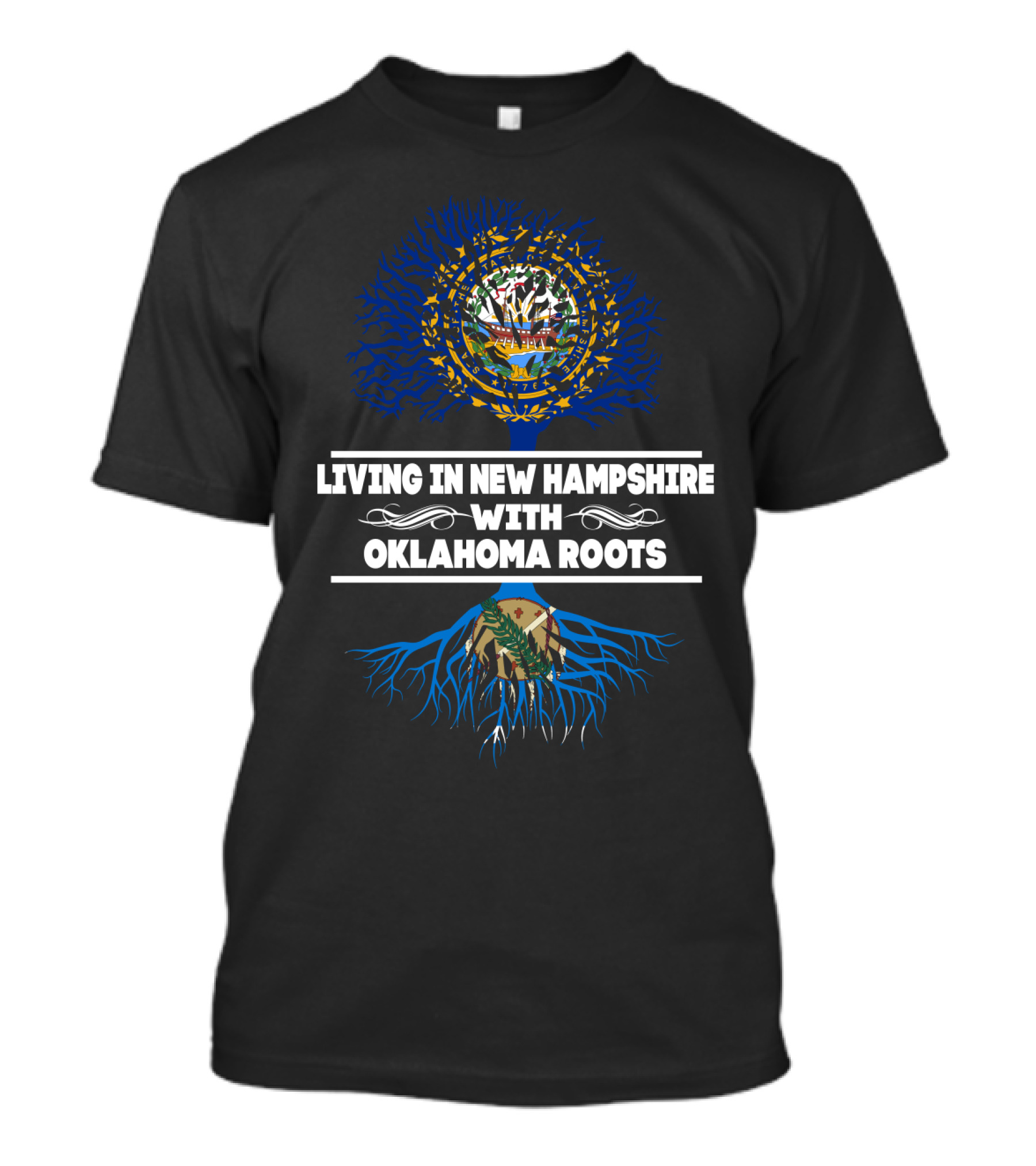 Living In New Hampshire Proudly Displaying Oklahoma Heritage With State Seal Elements T-Shirt