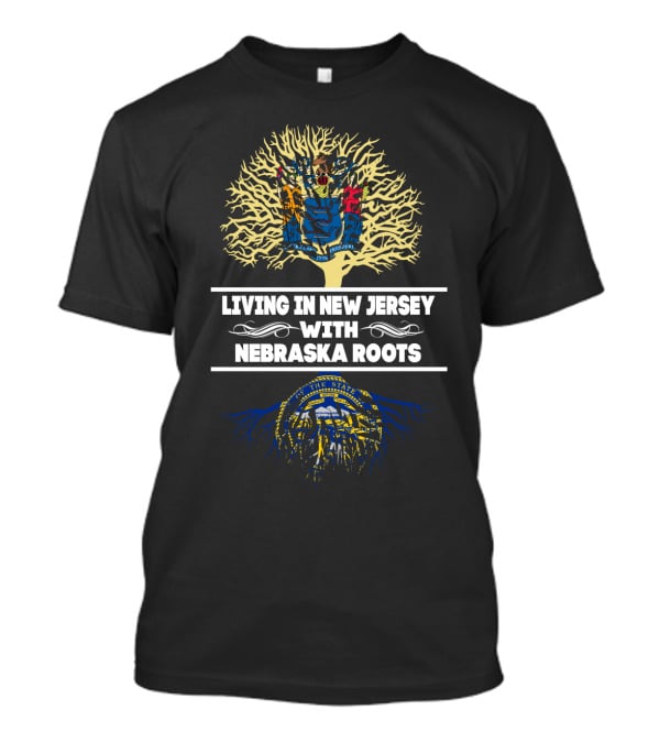 Living In New Jersey With Nebraska Roots Tree Art Featuring State Seals T-Shirt