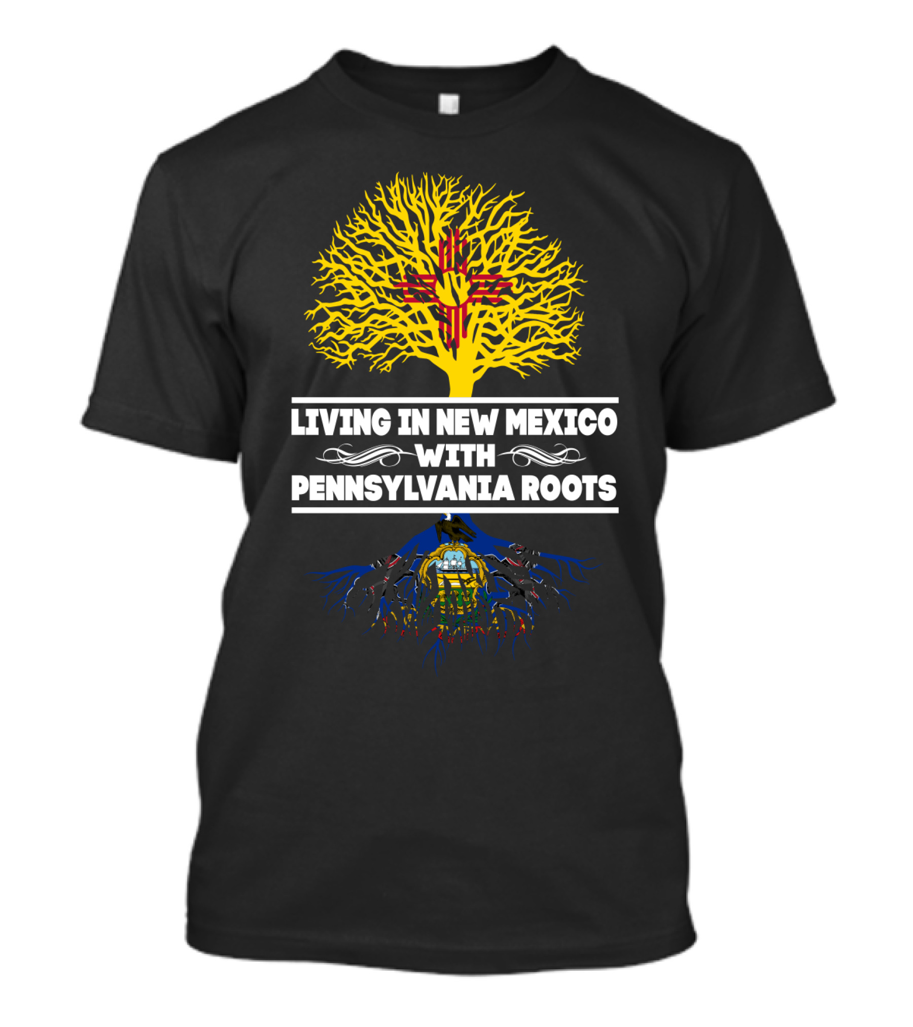 Proudly Living In New Mexico Sporting Pennsylvania Heritage With Zia And Keystone Symbols T-Shirt