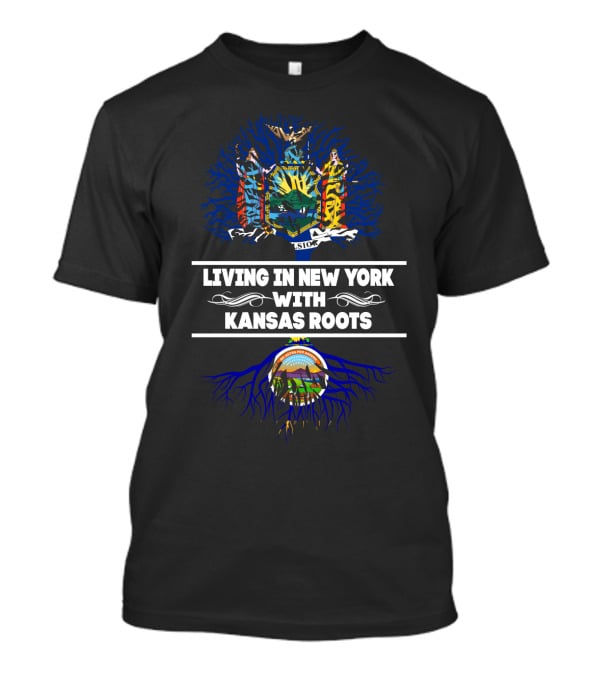 Living In New York With Kansas Roots Featuring State Seals And Tree T-Shirt