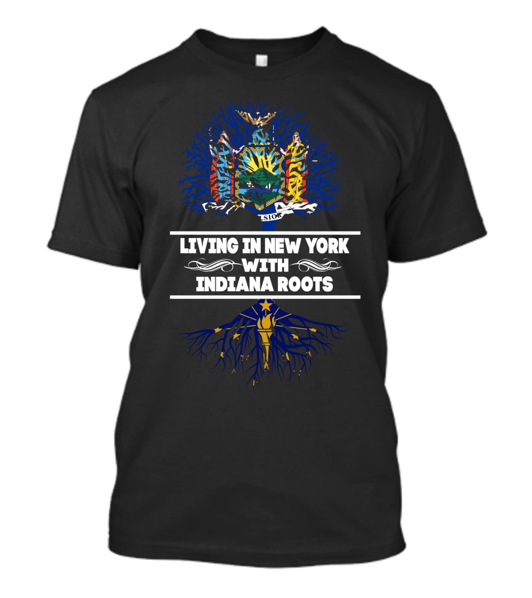 New York Icons Blend With Indiana Heritage Tree Roots T-Shirt