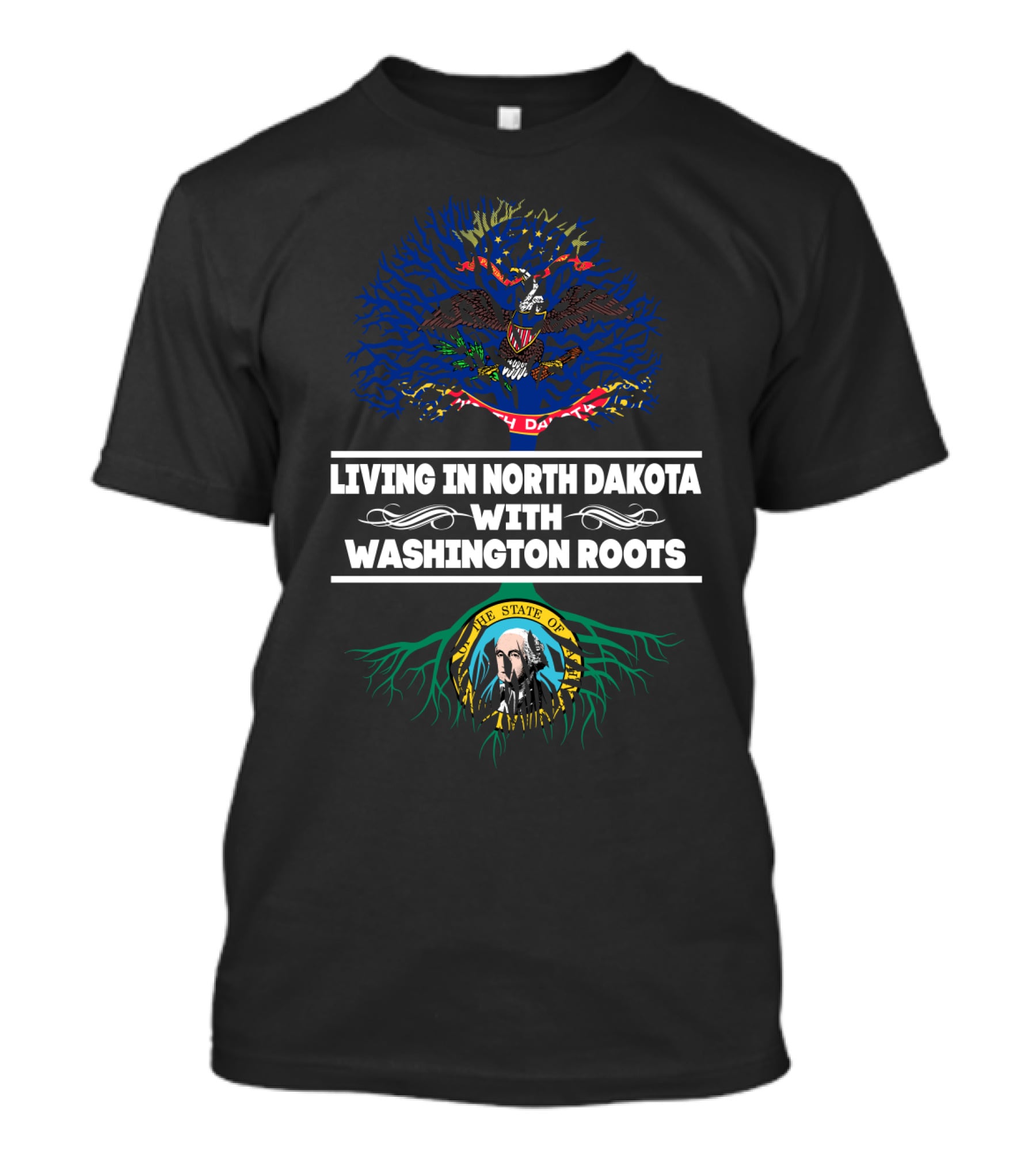North Dakota Life Blending With Heritage Of Washington State Symbols T-Shirt