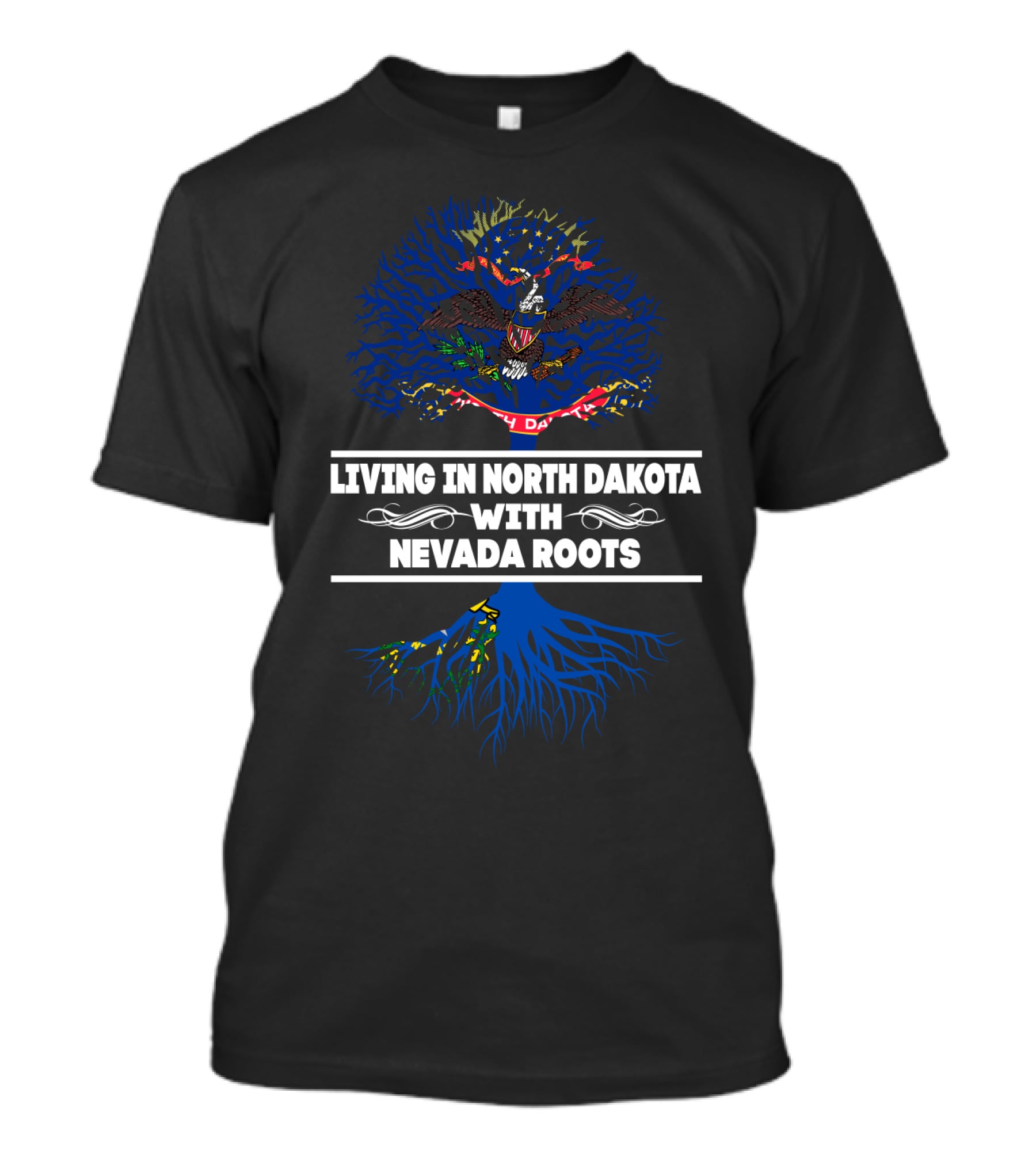 Living In North Dakota Embracing NEVADA Roots With State Tree T-Shirt