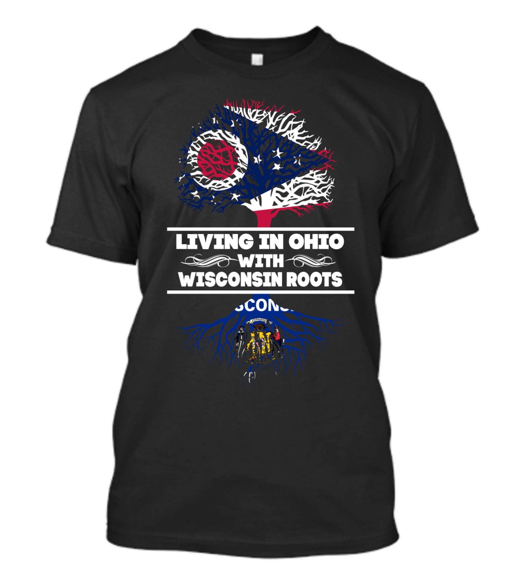 Ohio Flag Tree With Wisconsin State Roots Living T-Shirt