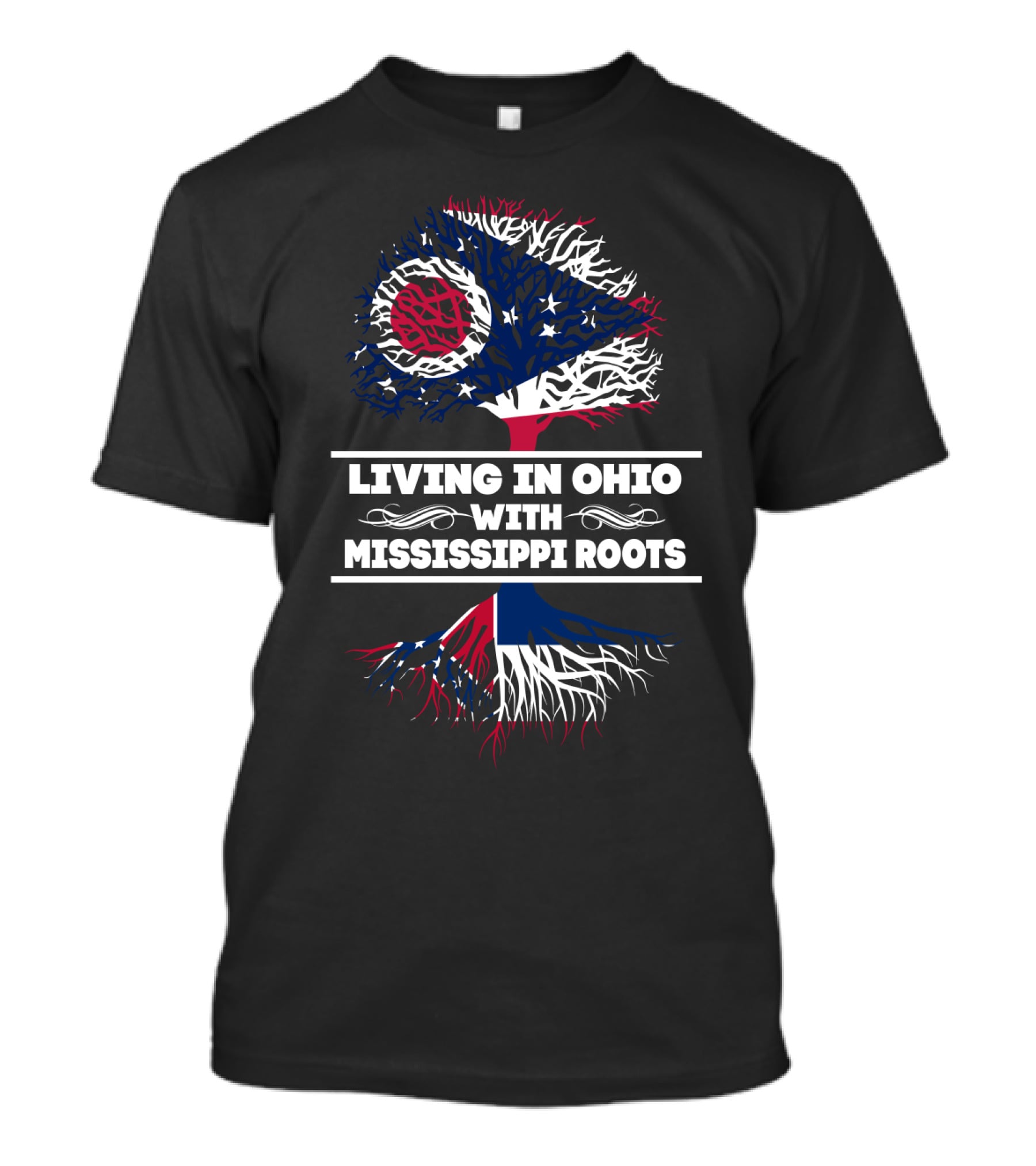Ohio Living With Deep Mississippi Roots Patriotic Tree T-Shirt