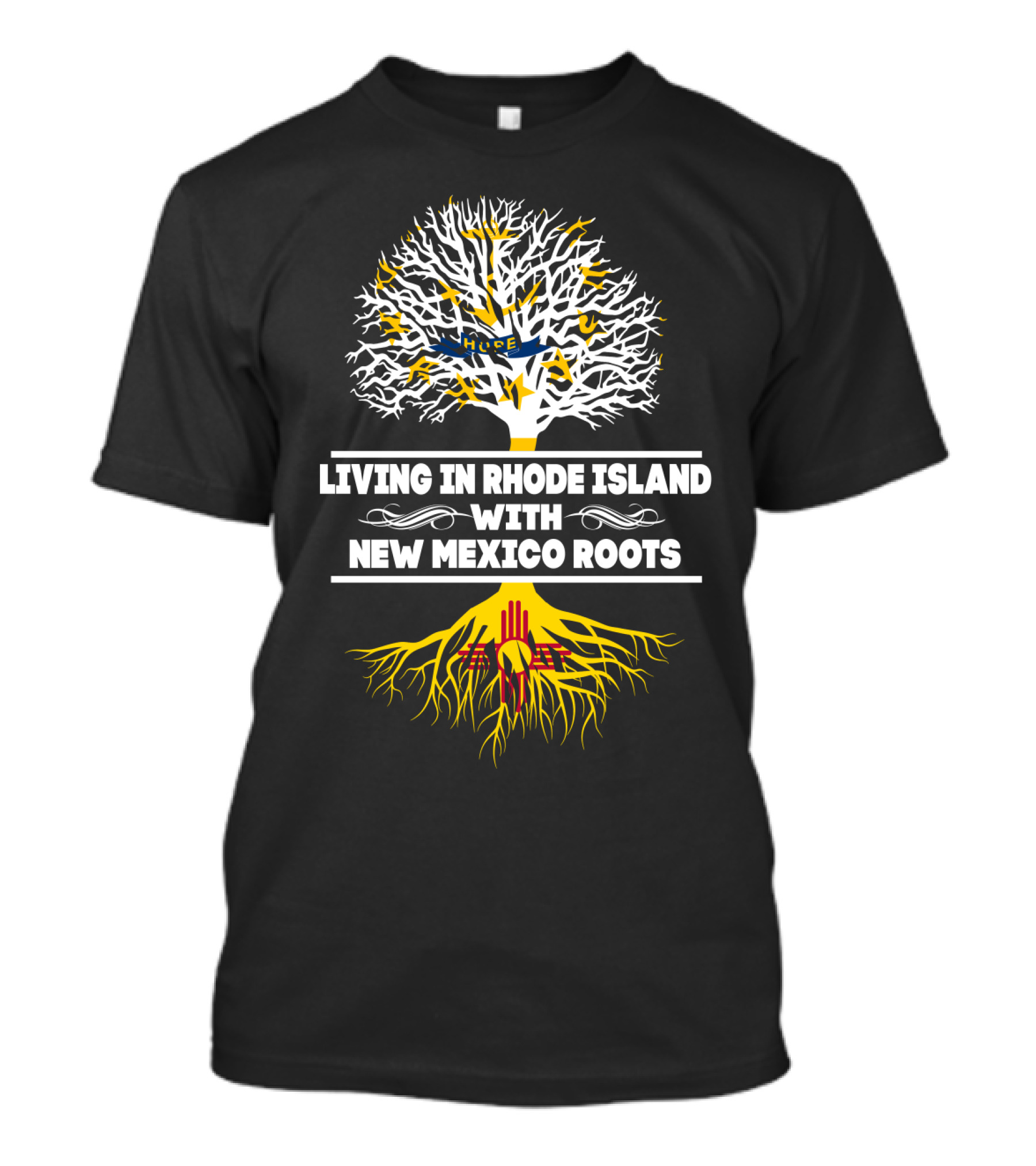 Rhode Island Living With Deep New Mexico Zia Symbol Roots Tree T-Shirt
