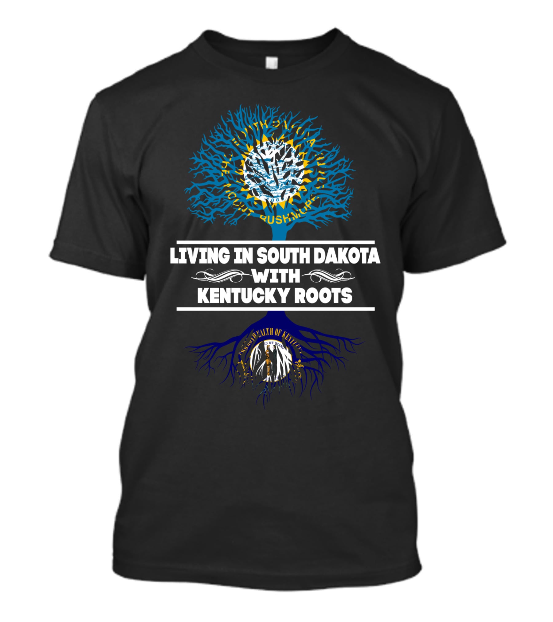 South Dakota Living With Kentucky Roots Featuring State Seals In Tree T-Shirt
