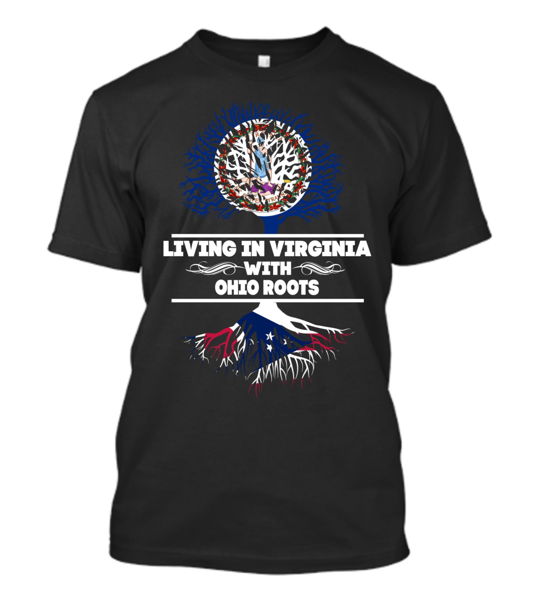 Living In Virginia With Ohio Roots And State Flags Tree T-Shirt