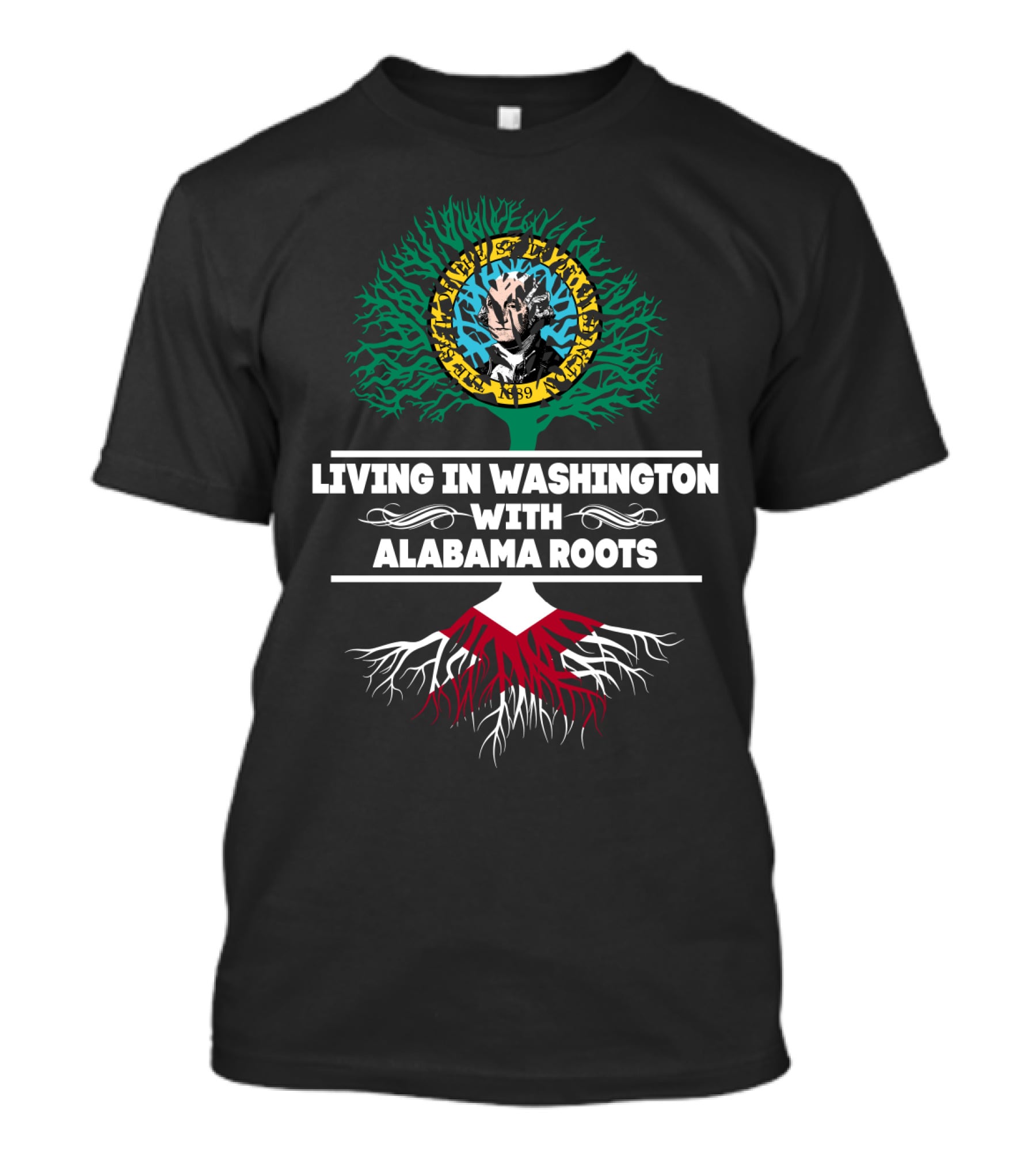 Living In Washington With Alabama Roots Music Skull Tree T-Shirt