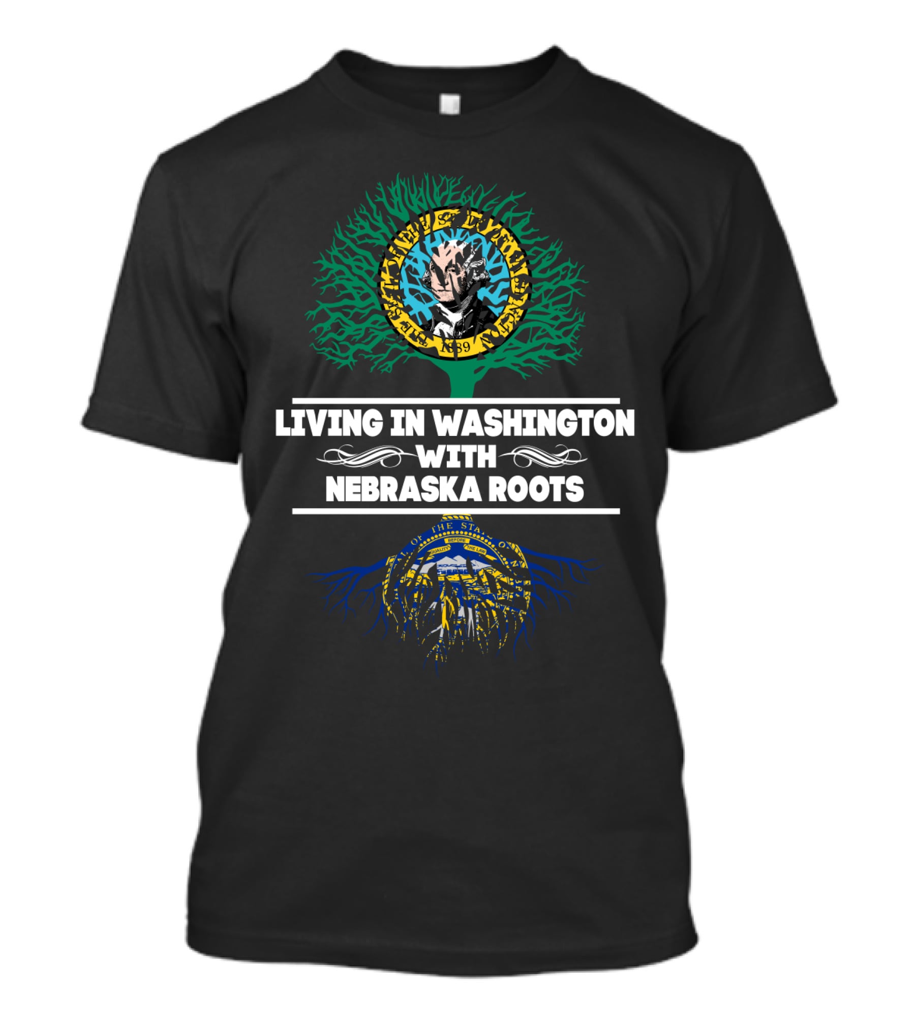 Living In Washington With Nebraska Roots State Seals T-Shirt
