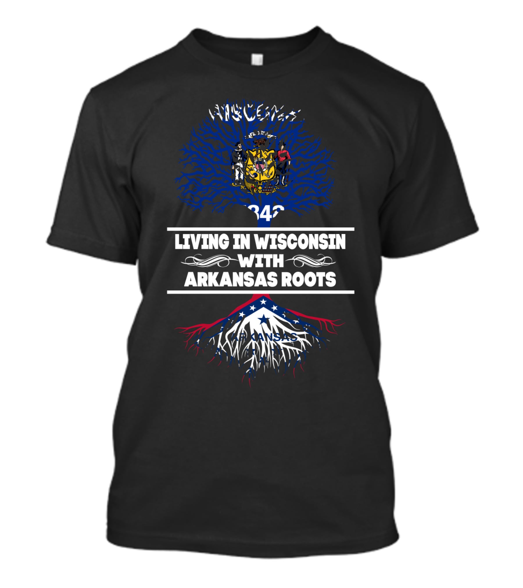 Wisconsin State Emblem And Arkansas Flag Roots Connection T-Shirt