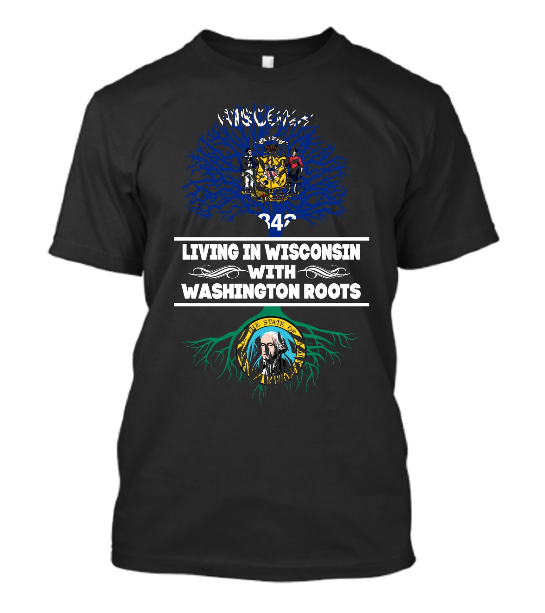Wisconsin Heritage With Washington State Roots Emblem Featuring Tree Graphics T-Shirt