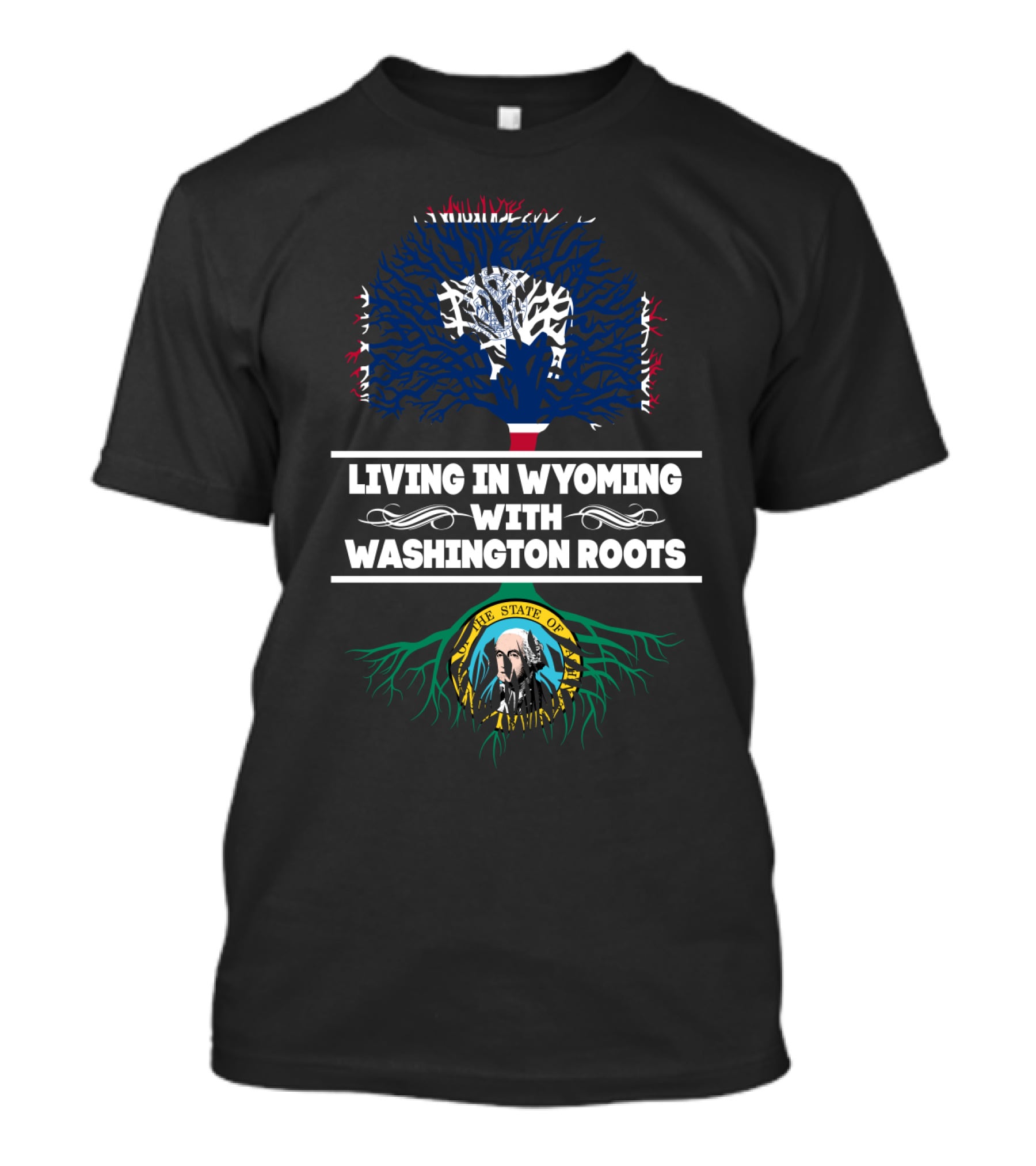 Living In Wyoming With Washington State Seal Roots Tree T-Shirt