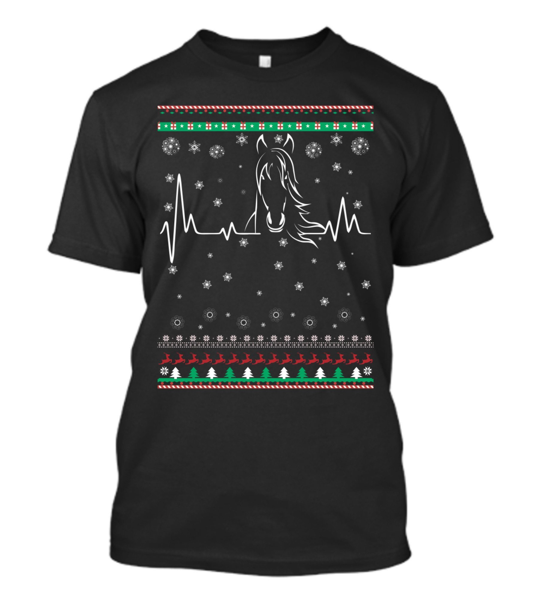 Horse Love Christmas Snowflake Heartbeat Holiday T-Shirt