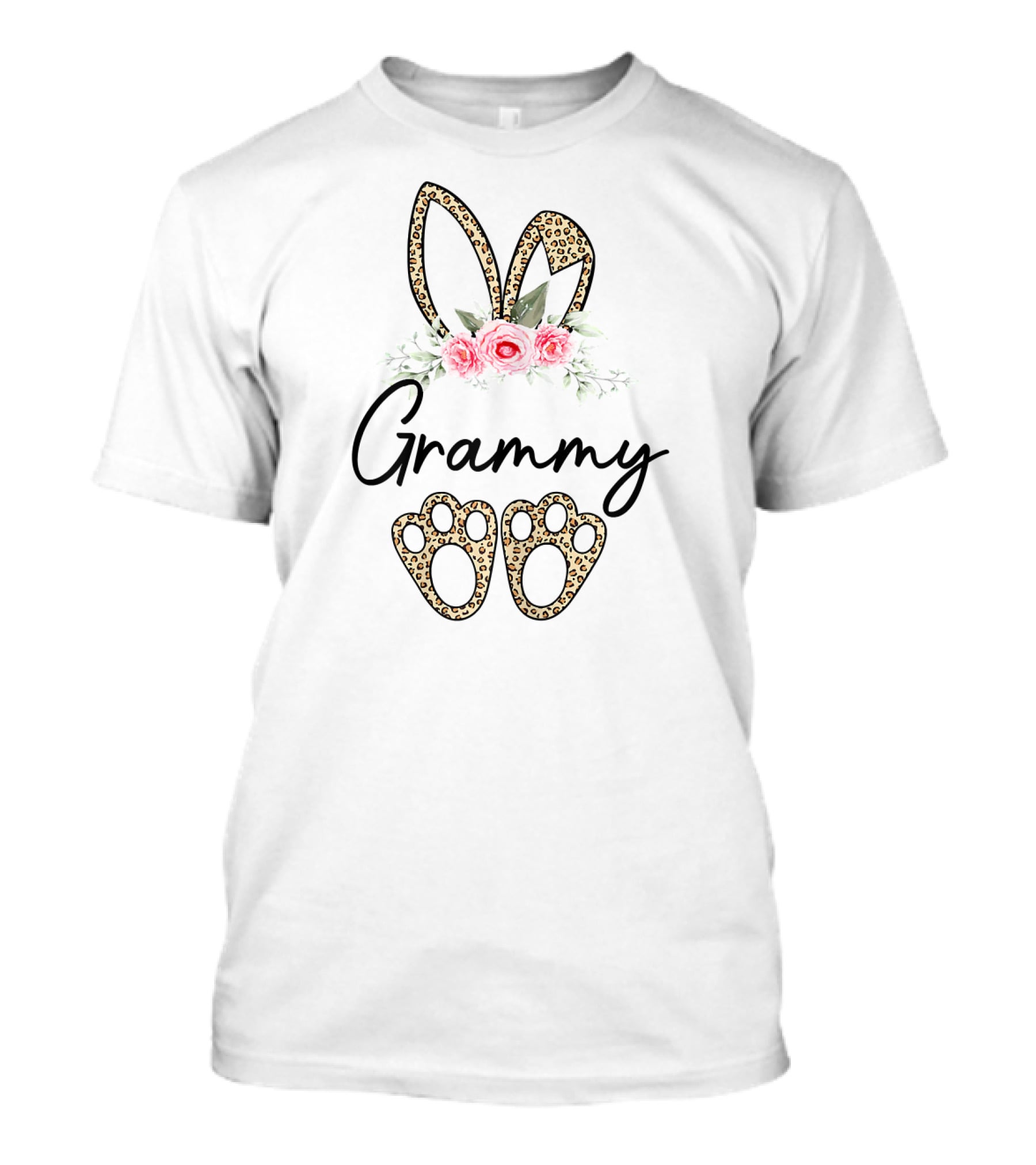 Grammy Easter Bunny Ears And Leopard Floral Paw Prints T-Shirt