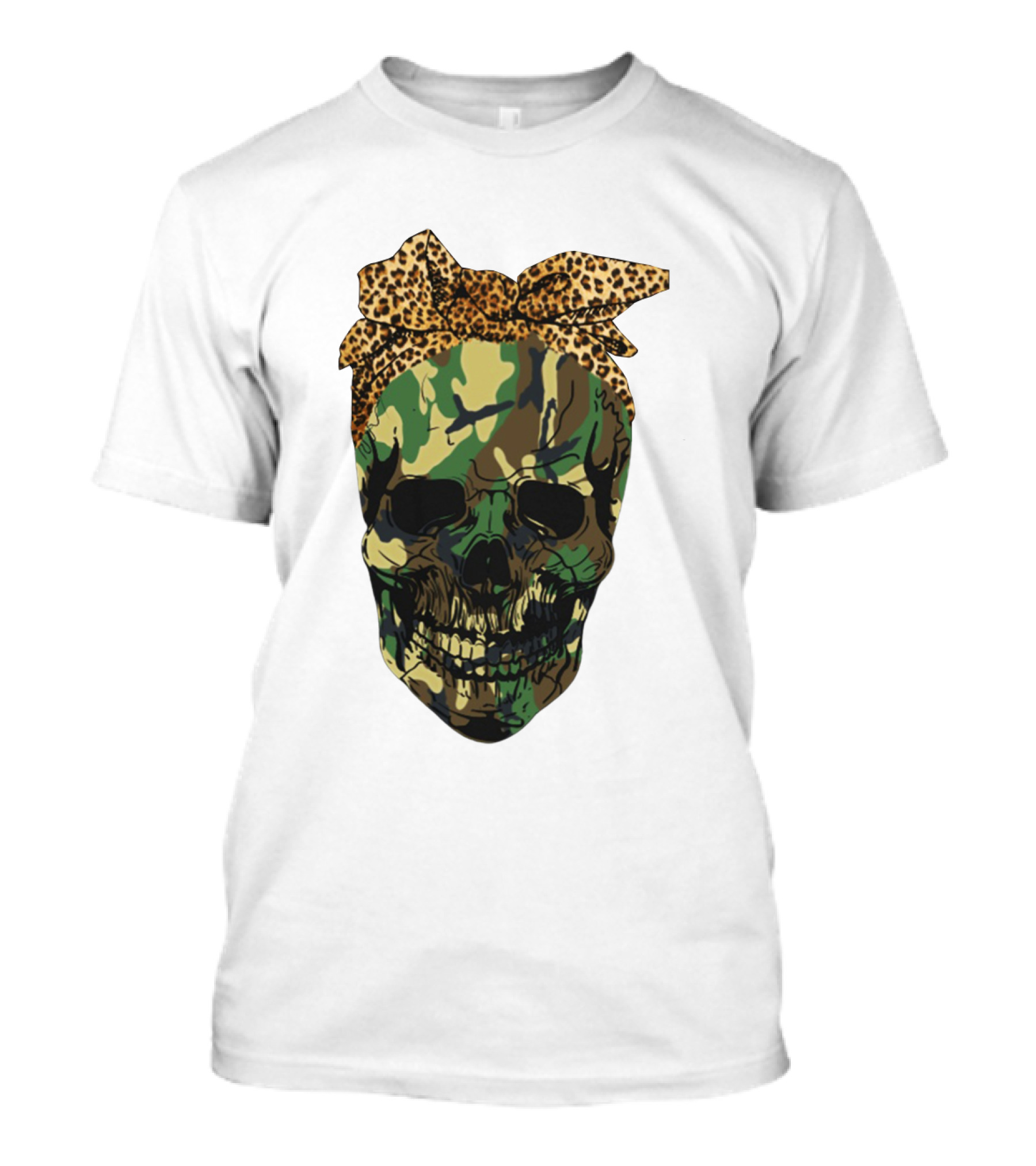 Camo Skull With Leopard Print Bow T-Shirt