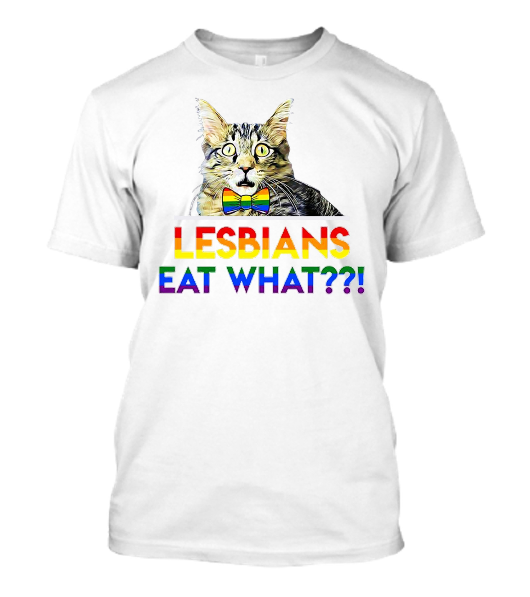 Lesbians Eat What Rainbow Cat Bowtie T-Shirt