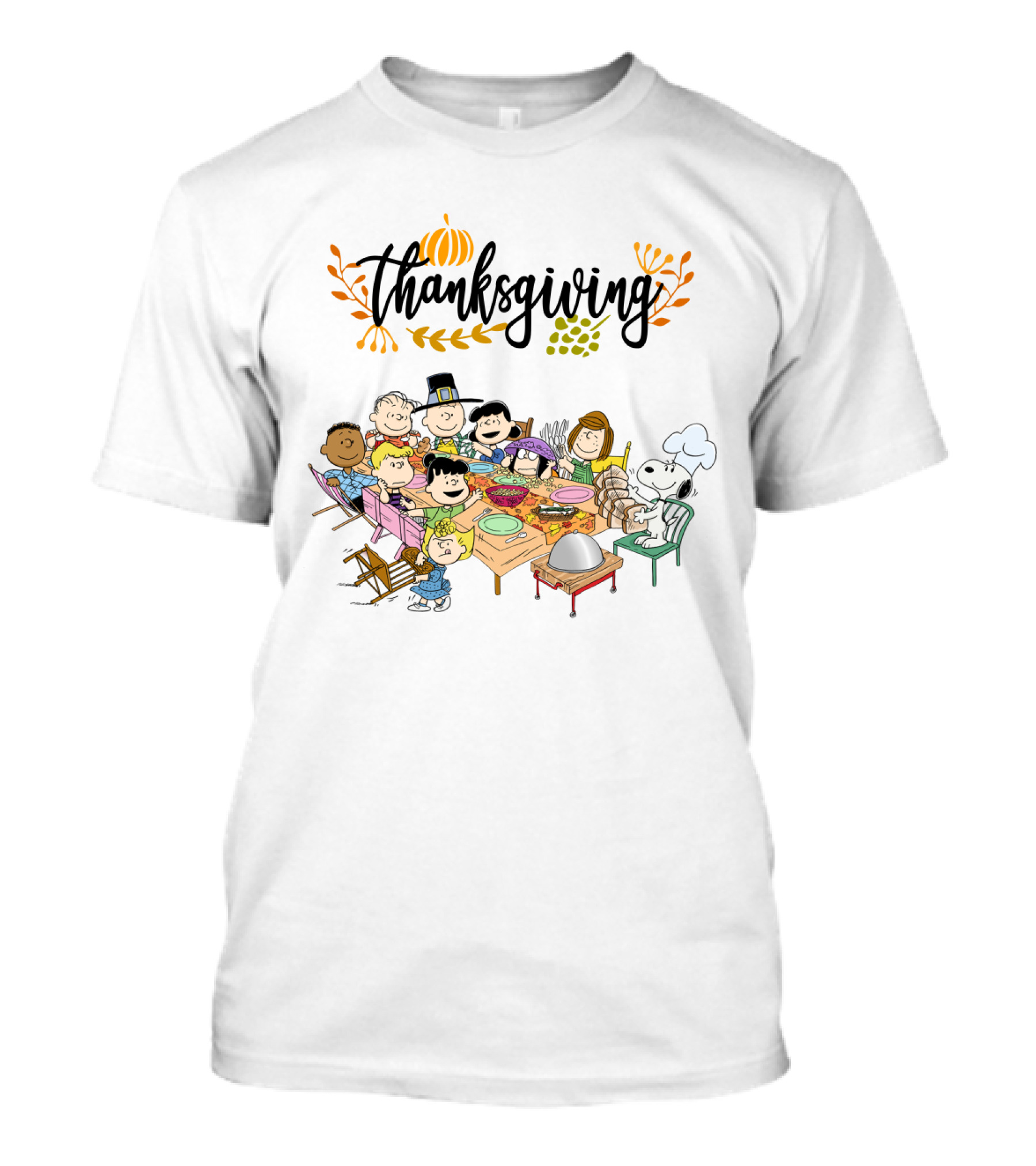 Thanksgiving Feast With Peanuts Characters Around The Table T-Shirt