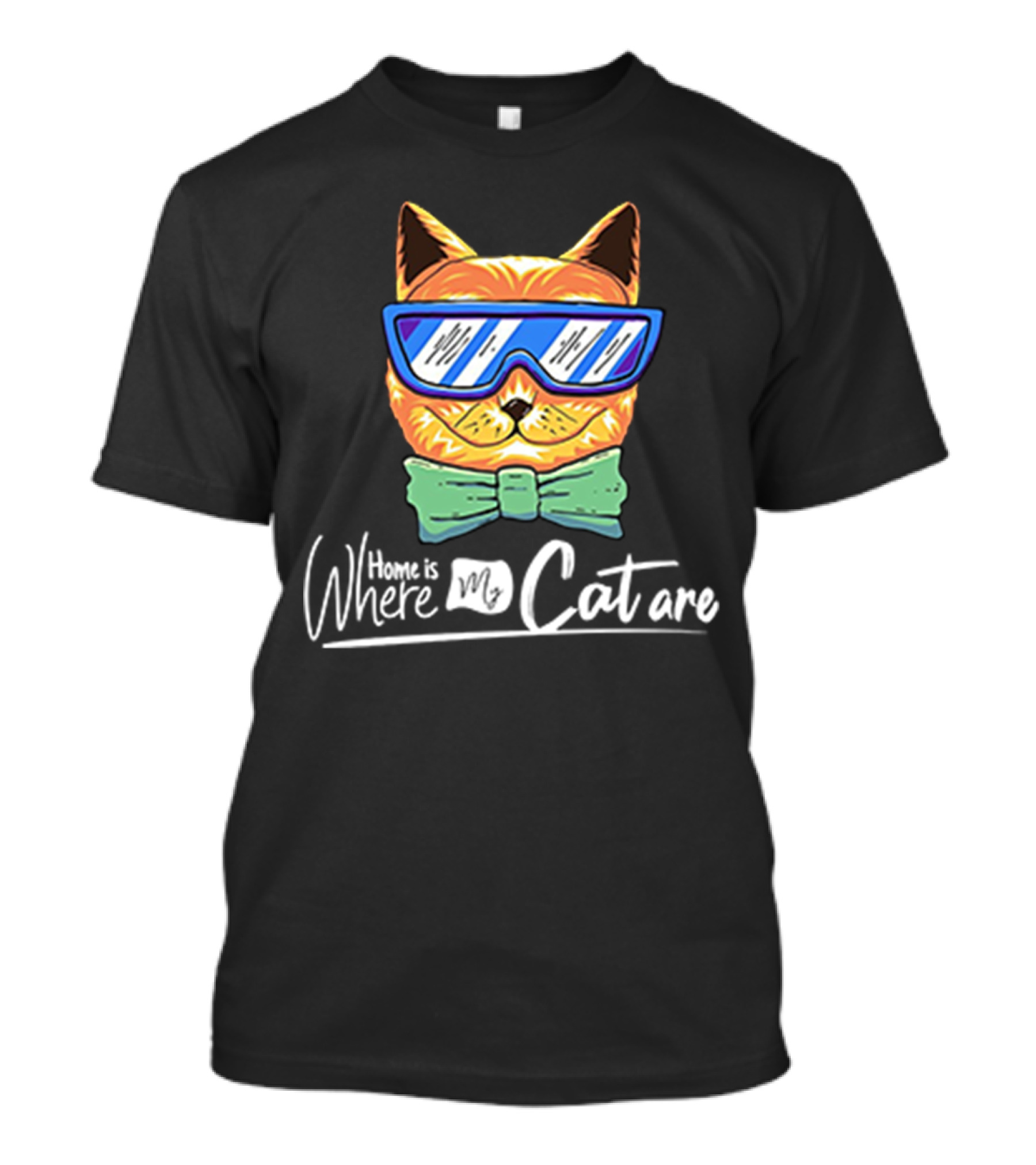 Home Is Where My Cat Are Cool Cat With Glasses And Bowtie T-Shirt