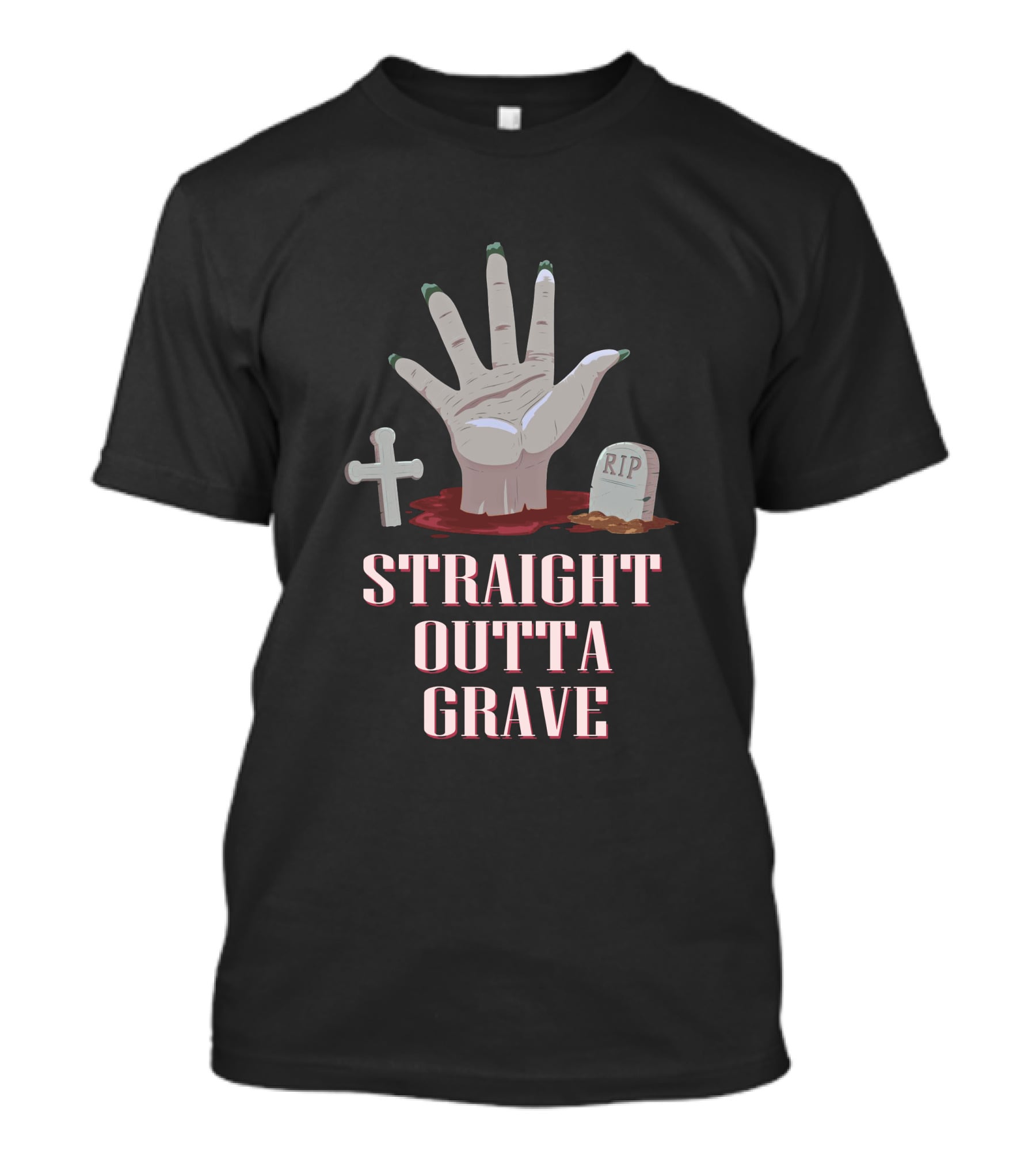 Straight Outta Grave Zombie Hand Tombstone Cross RIP T-Shirt
