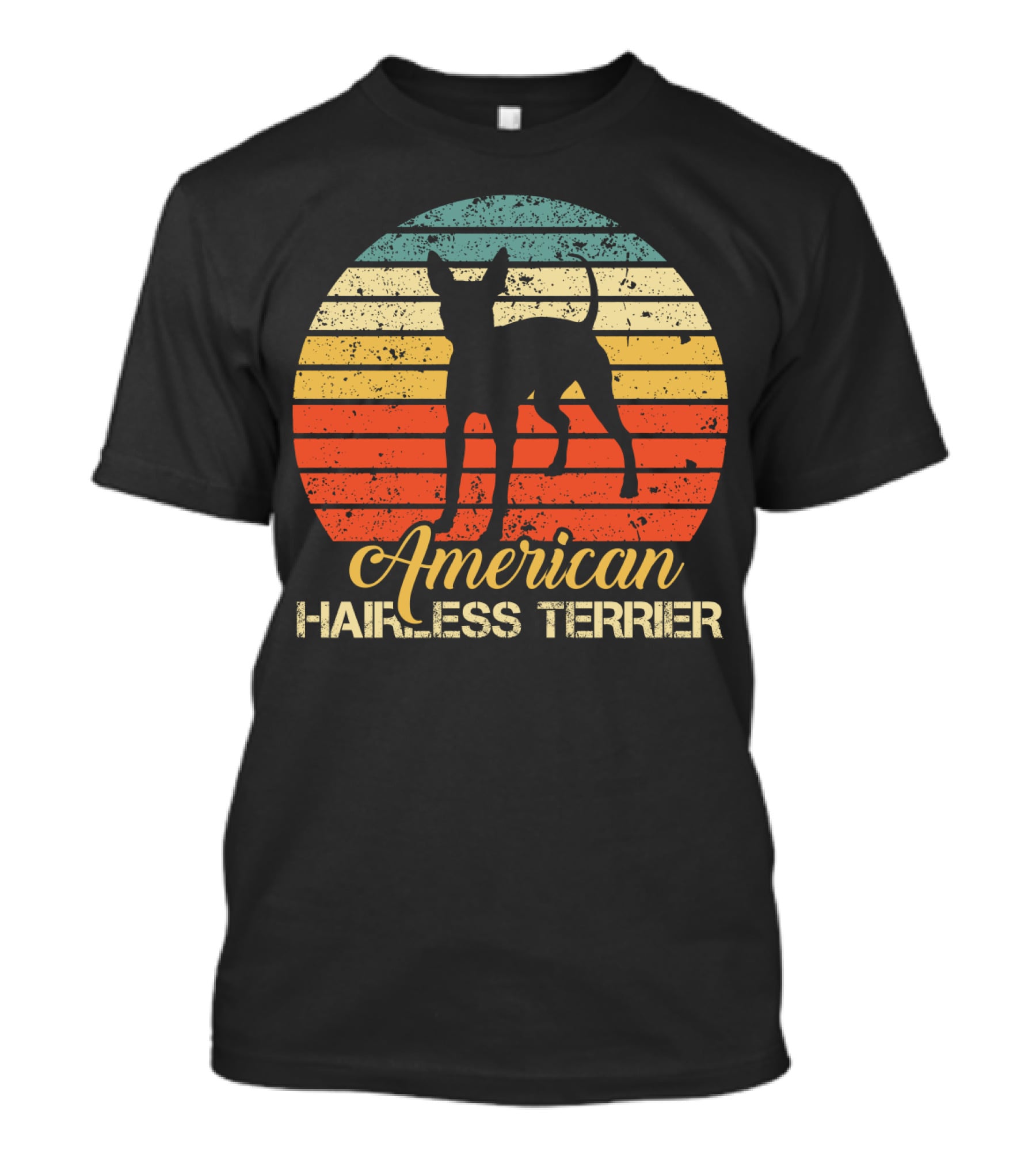 Retro Vintage American Hairless Terrier With Striped Sunset Background T-Shirt