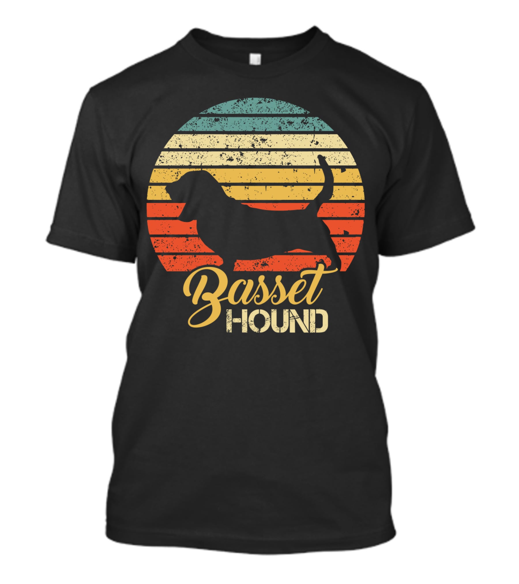 Retro Basset Hound Silhouette In Vintage Sunset T-Shirt