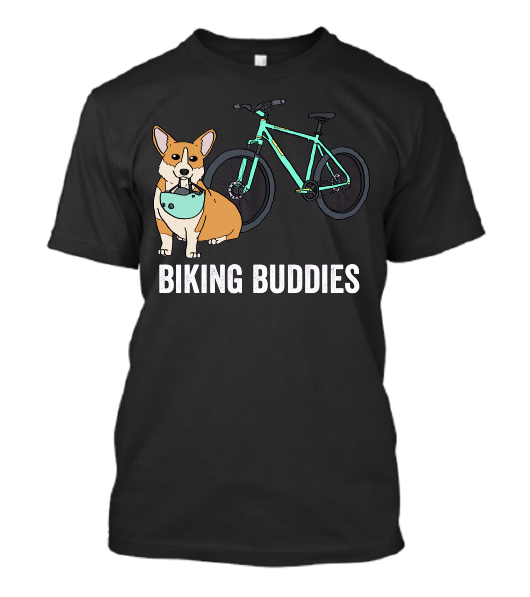 Corgi Biking Buddies With Bicycle Helmet And Mountain Bike T-Shirt