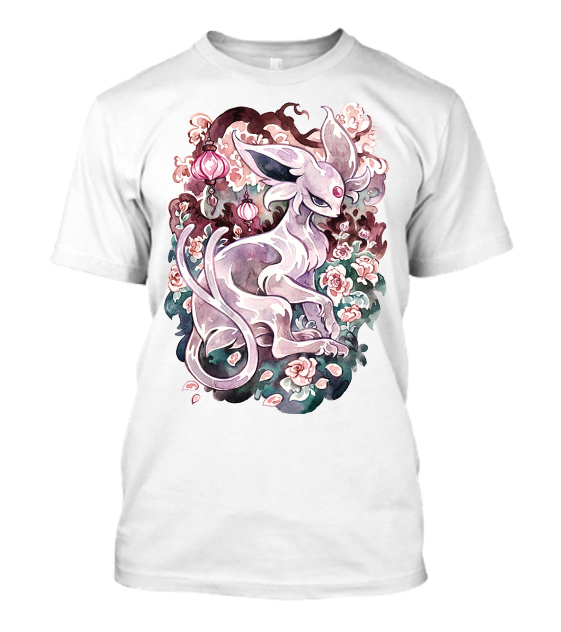WATERCOLOR POKEMON ESPEON IN FLORAL ORNAMENTS T-Shirt
