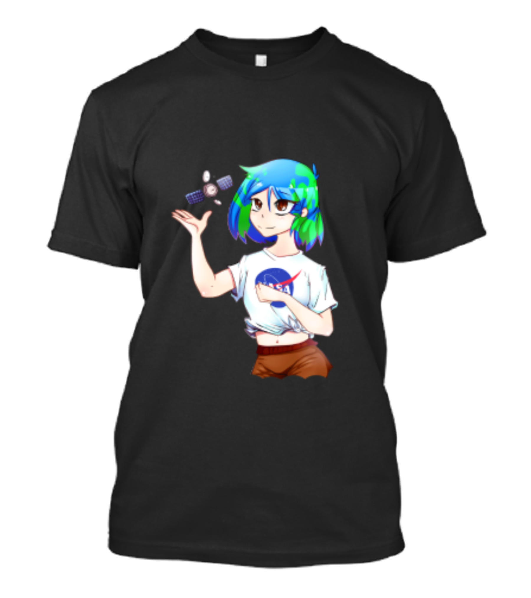 Nasa Back To School Anime Character Featuring Earth Girl And Satellite T-Shirt