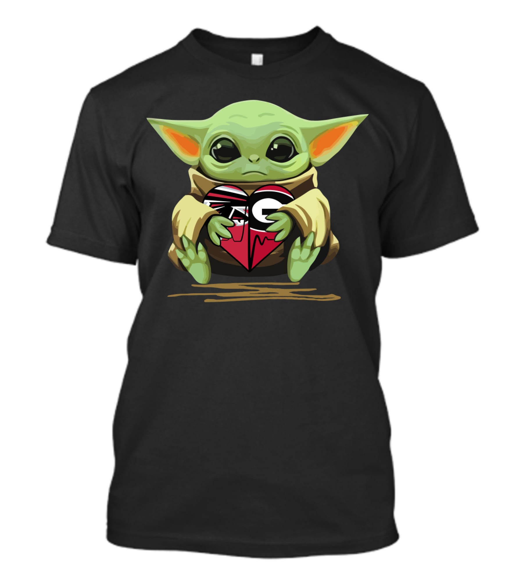 Baby Yoda Heart Atlanta Falcons Georgia Bulldogs T-Shirt