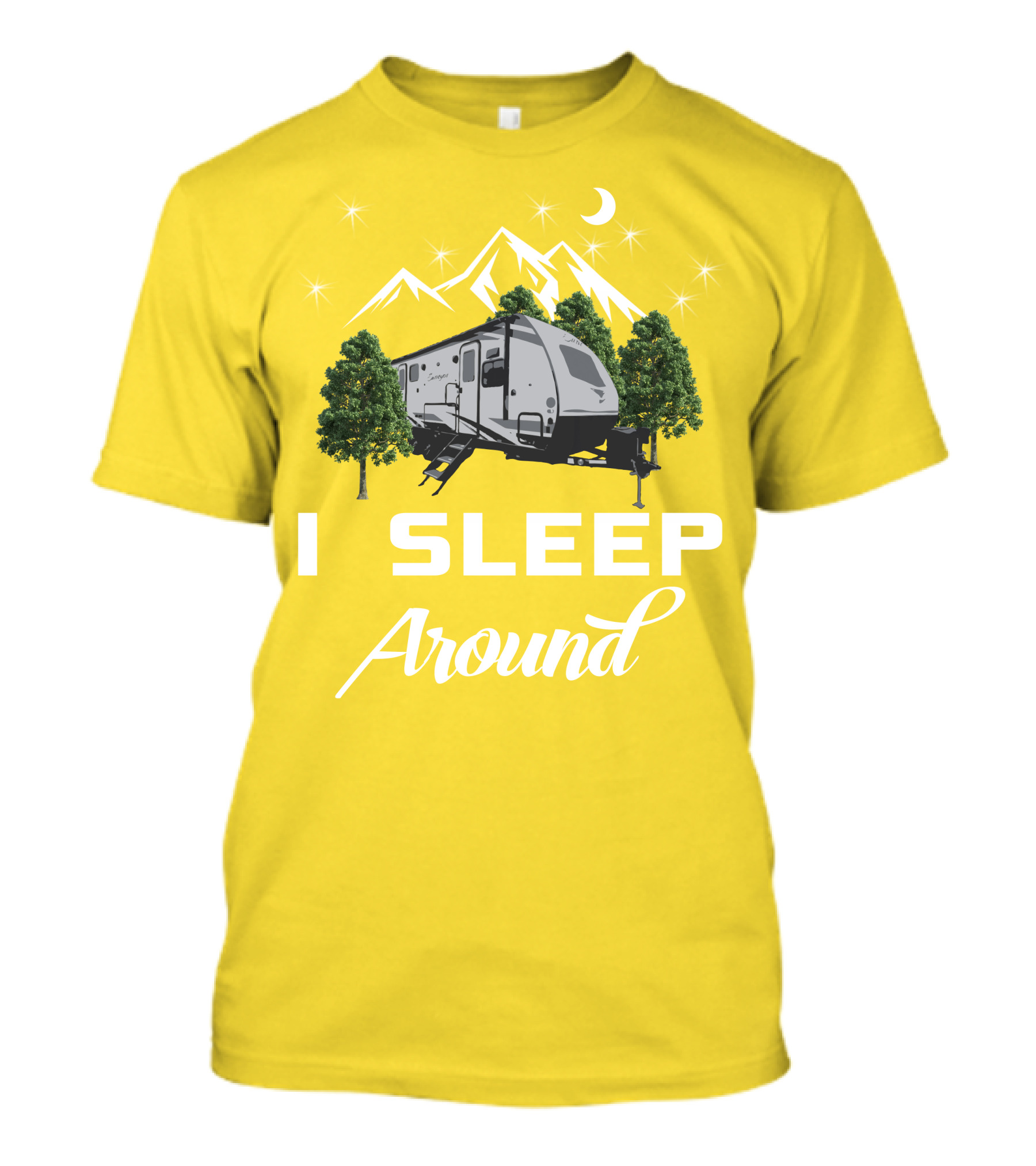 I SLEEP AROUND Forest River Surveyor Camper And Mountain Scene T-Shirt