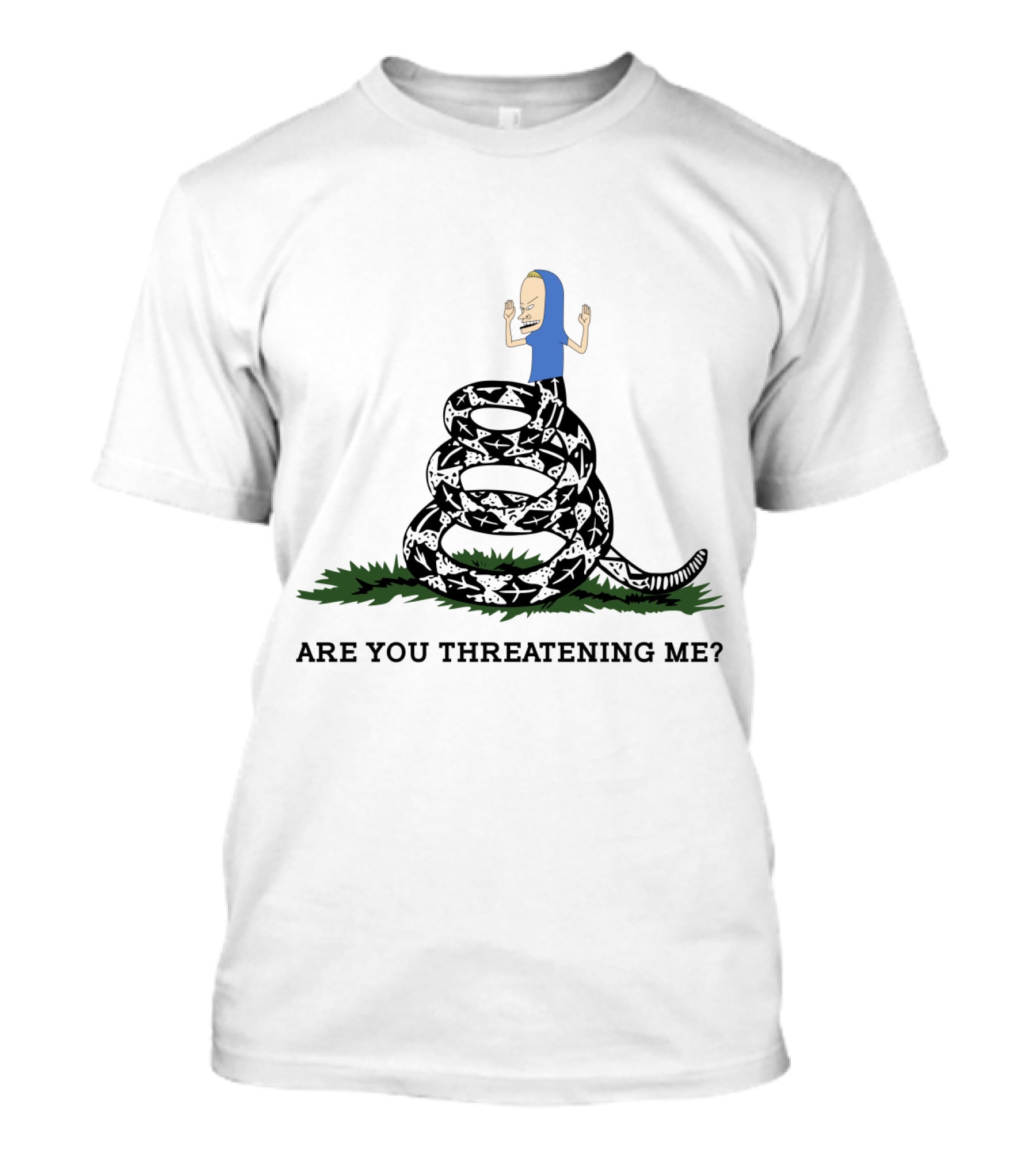 Gadsden Flag Parody Are You Threatening Me Beavis On Coiled Snake T-Shirt