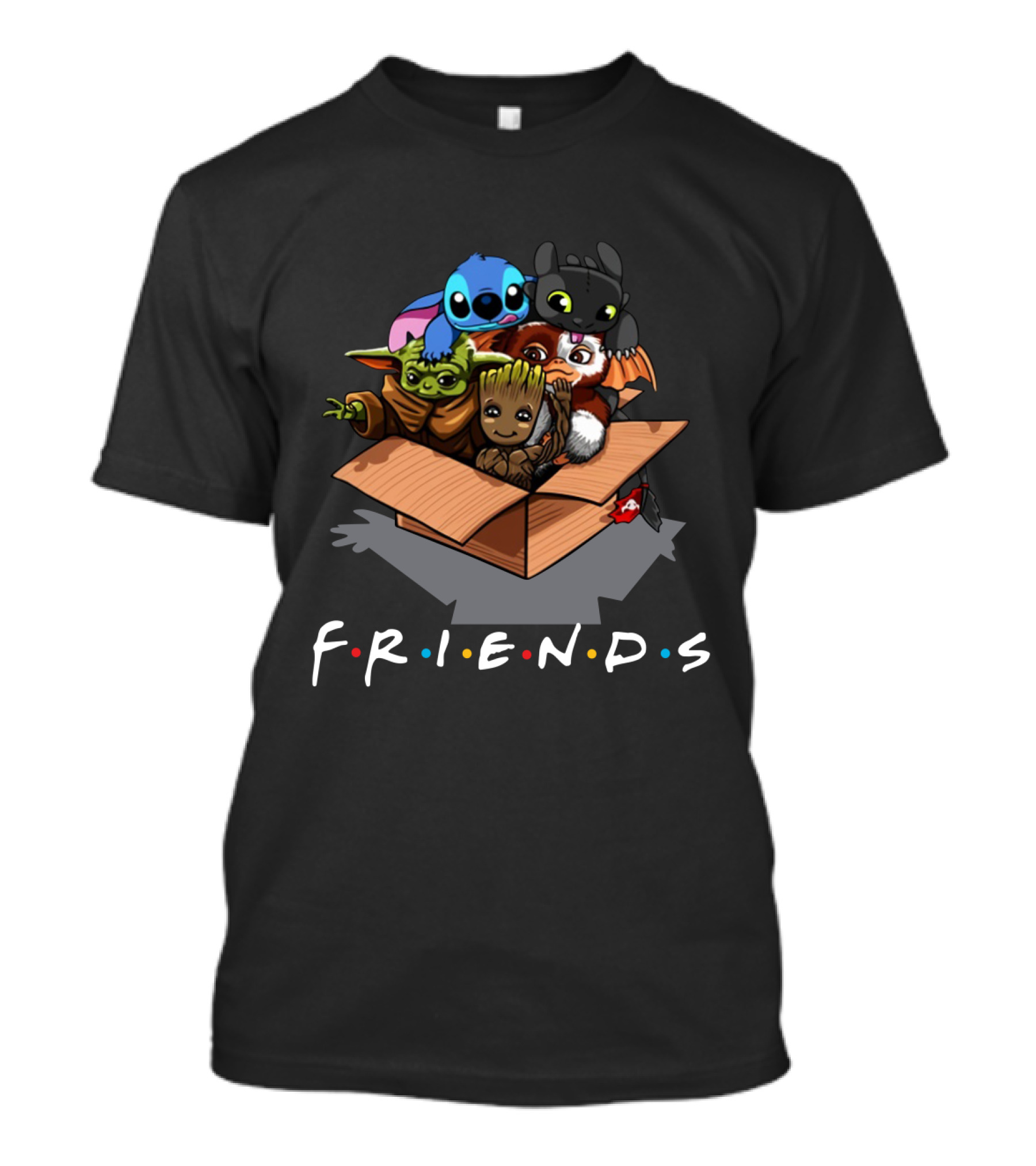 Baby Yoda Gizmo Groot Stitch Toothless Friends Box T-Shirt