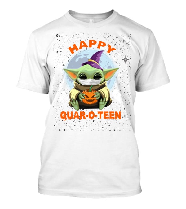 Baby Yoda Happy Quaroteen Halloween Pumpkin Wizard Hat T-Shirt