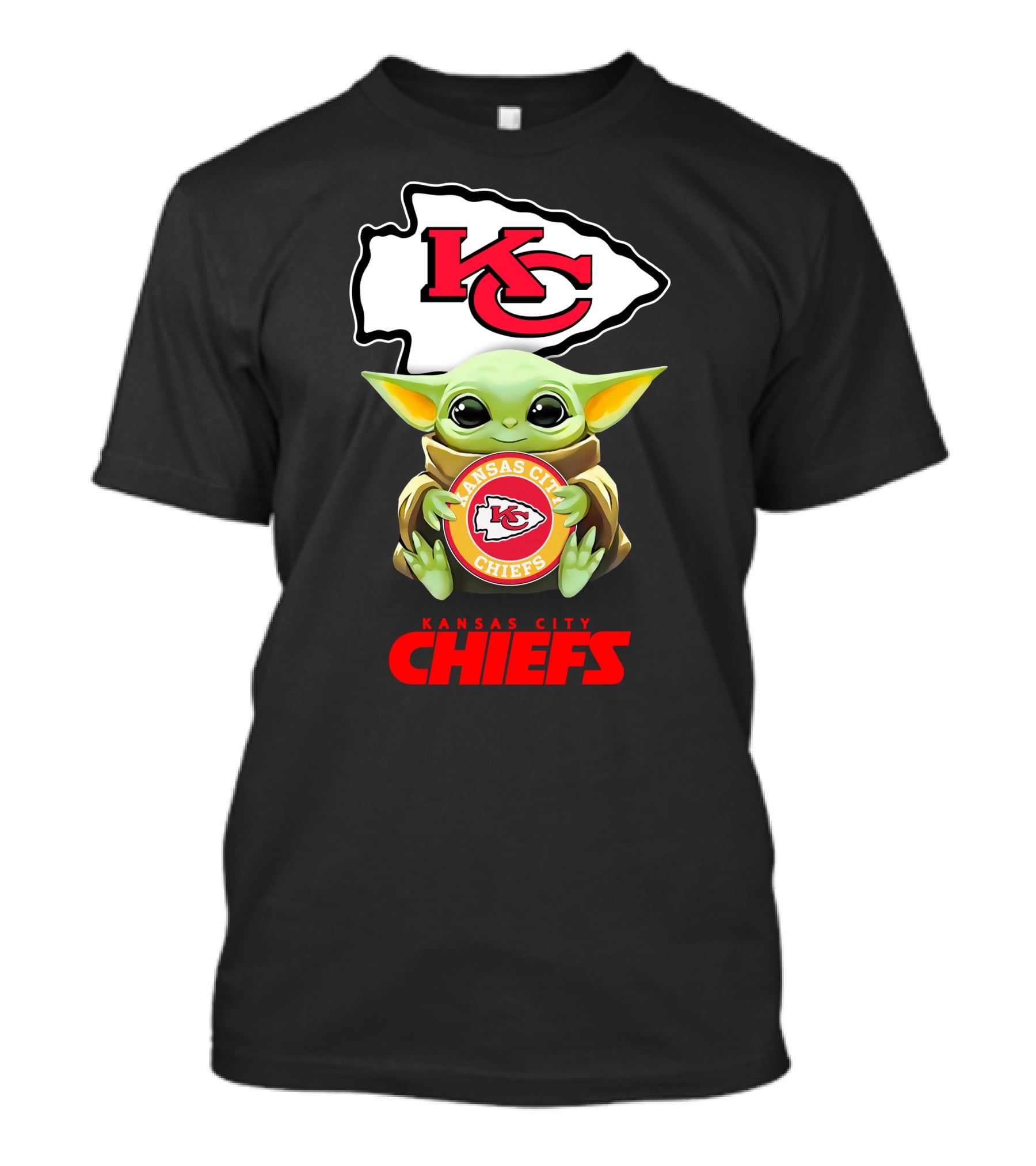 Baby Yoda Holding Kansas City Chiefs Emblem With KC T-Shirt