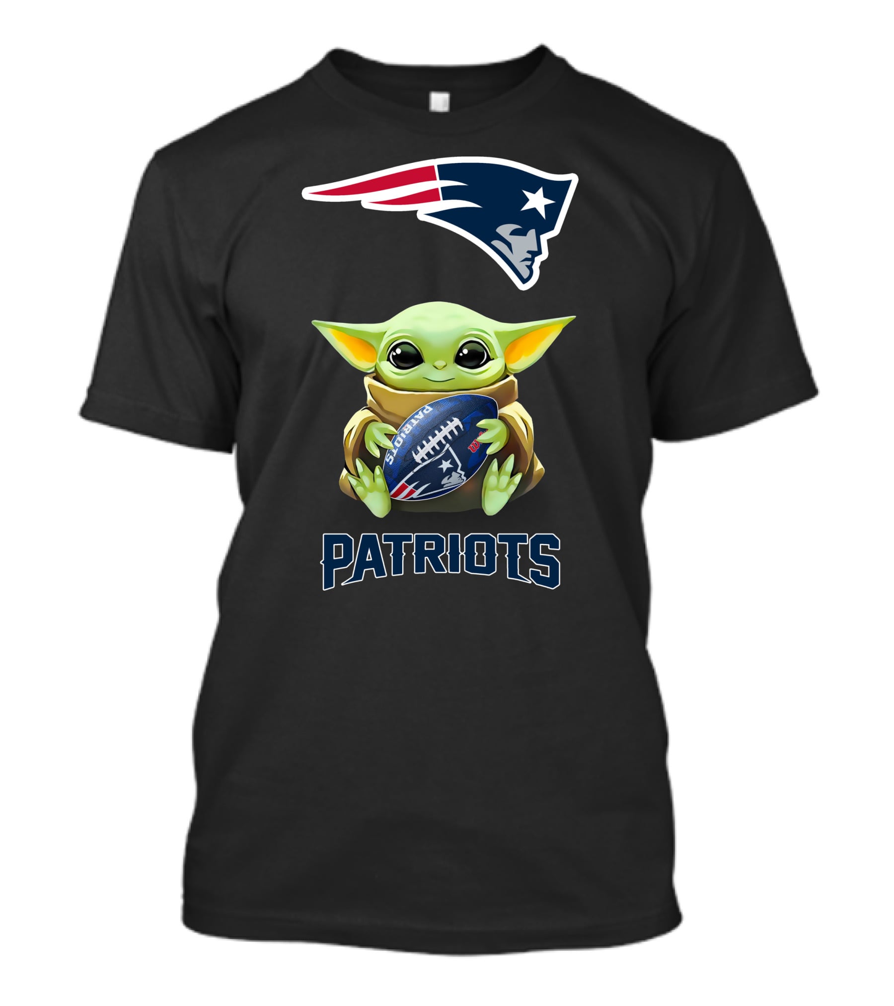 Baby Yoda Hugging New England Patriots Football Logo Fans T-Shirt