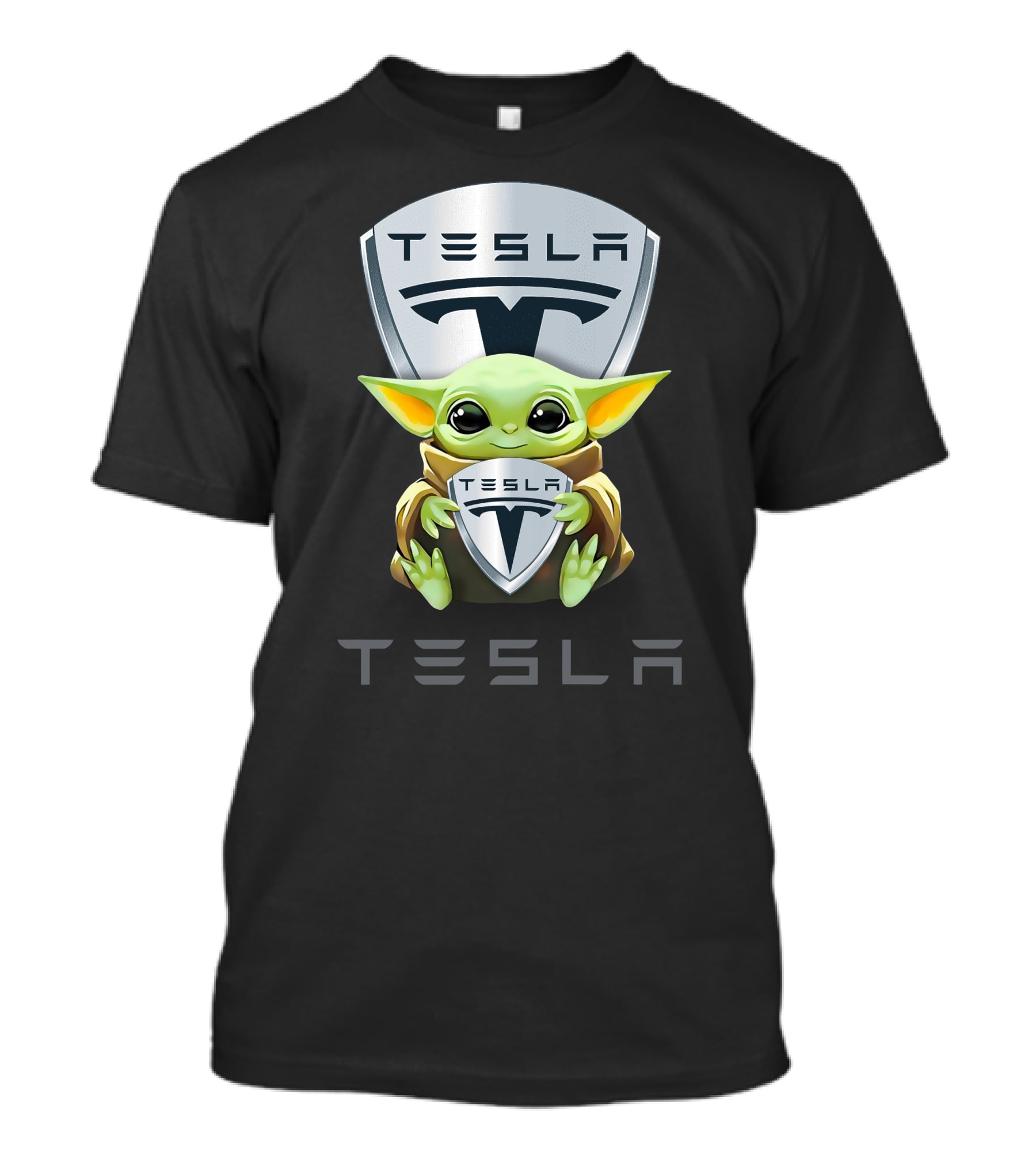 Baby Yoda Holding Tesla T-Shirt