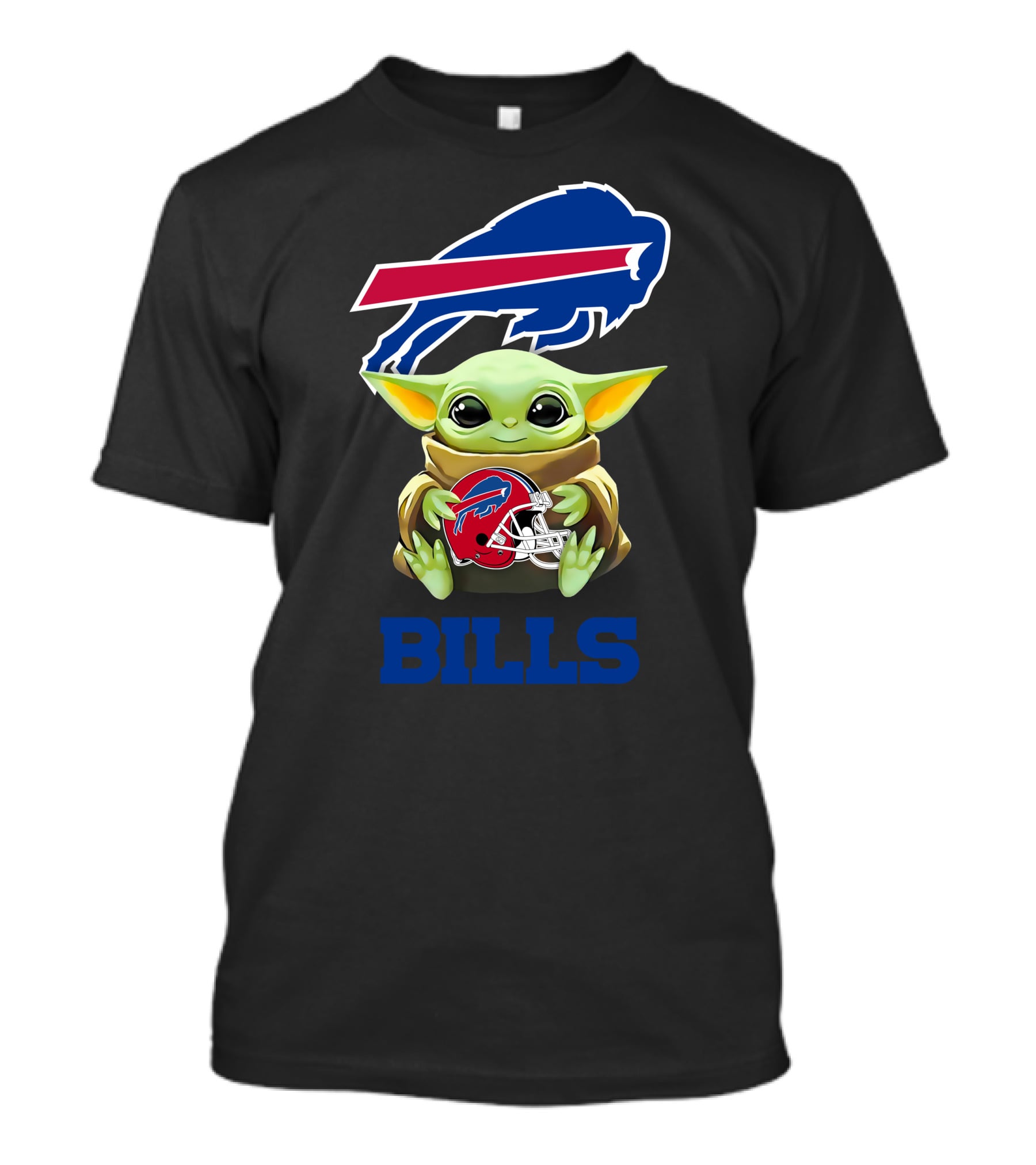 Star Wars Baby Yoda Holding Buffalo Bills Helmet Under Team T-Shirt