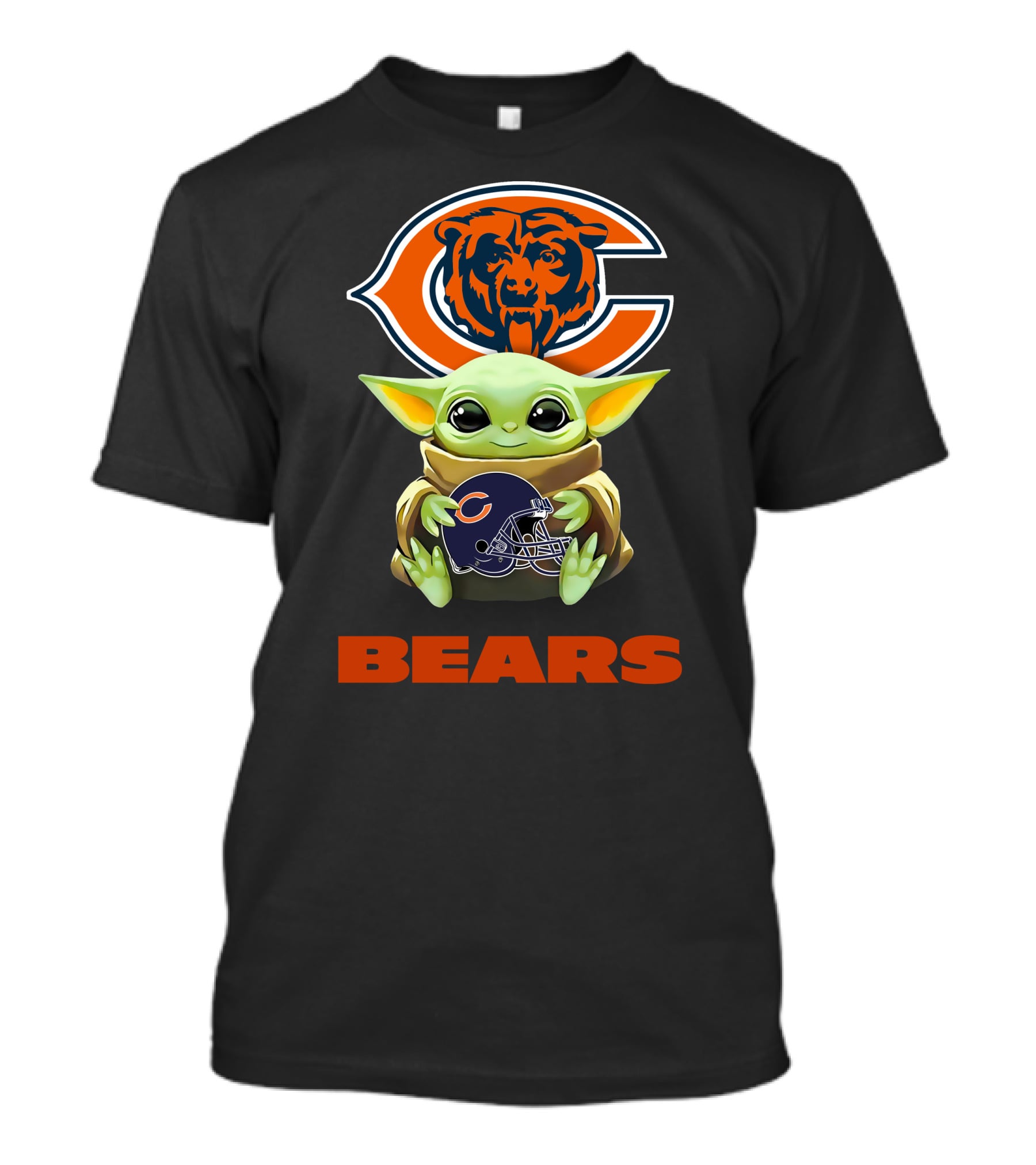 Baby Yoda Holding Chicago Bears Helmet With Bears T-Shirt