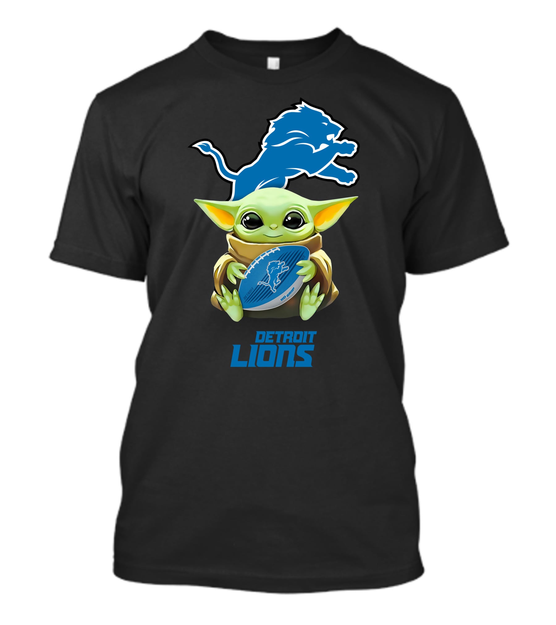 Star Wars Baby Yoda Holding Detroit Lions Football Fan T-Shirt