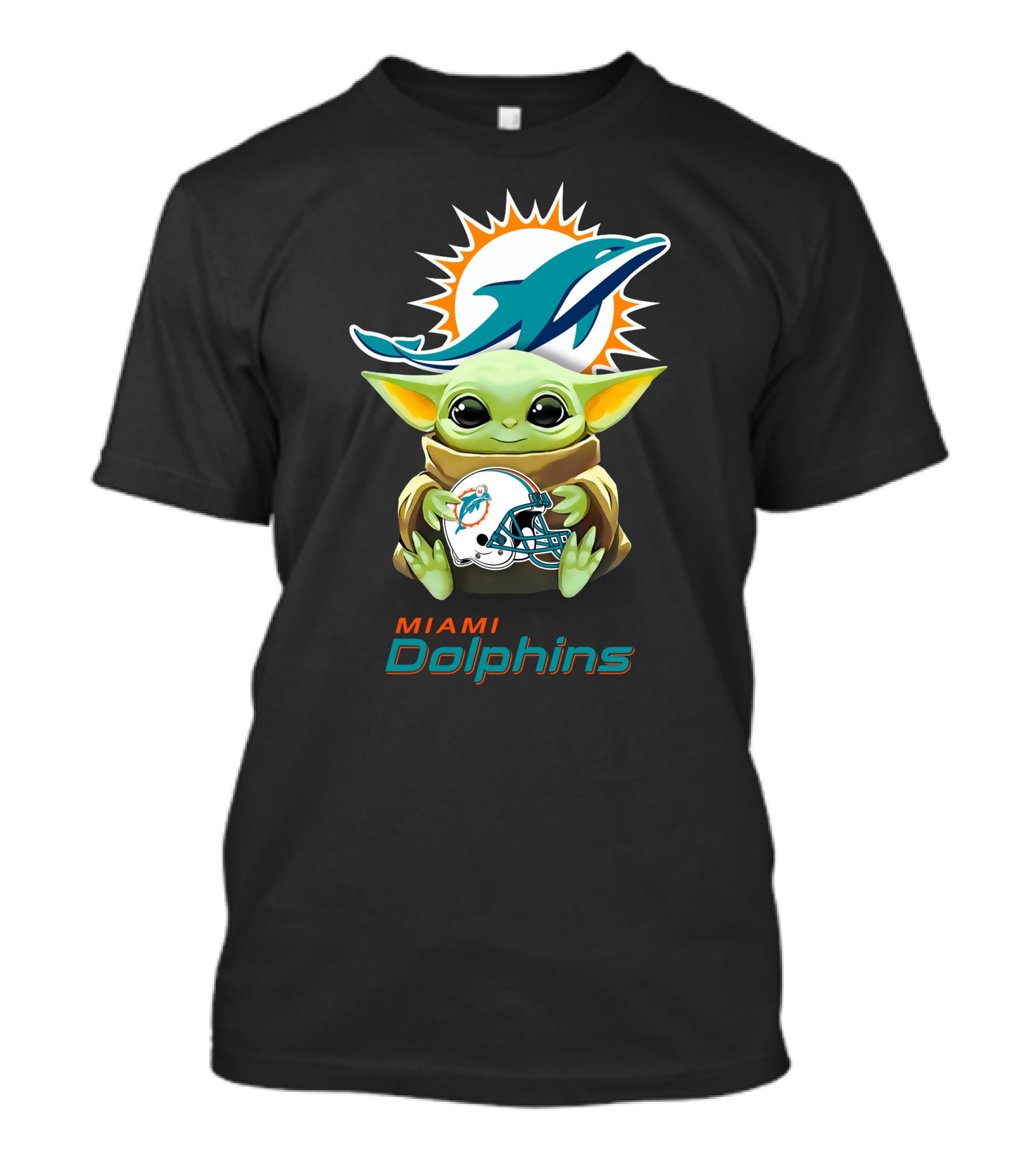 Baby Yoda Holding Miami Dolphins Helmet With Team T-Shirt