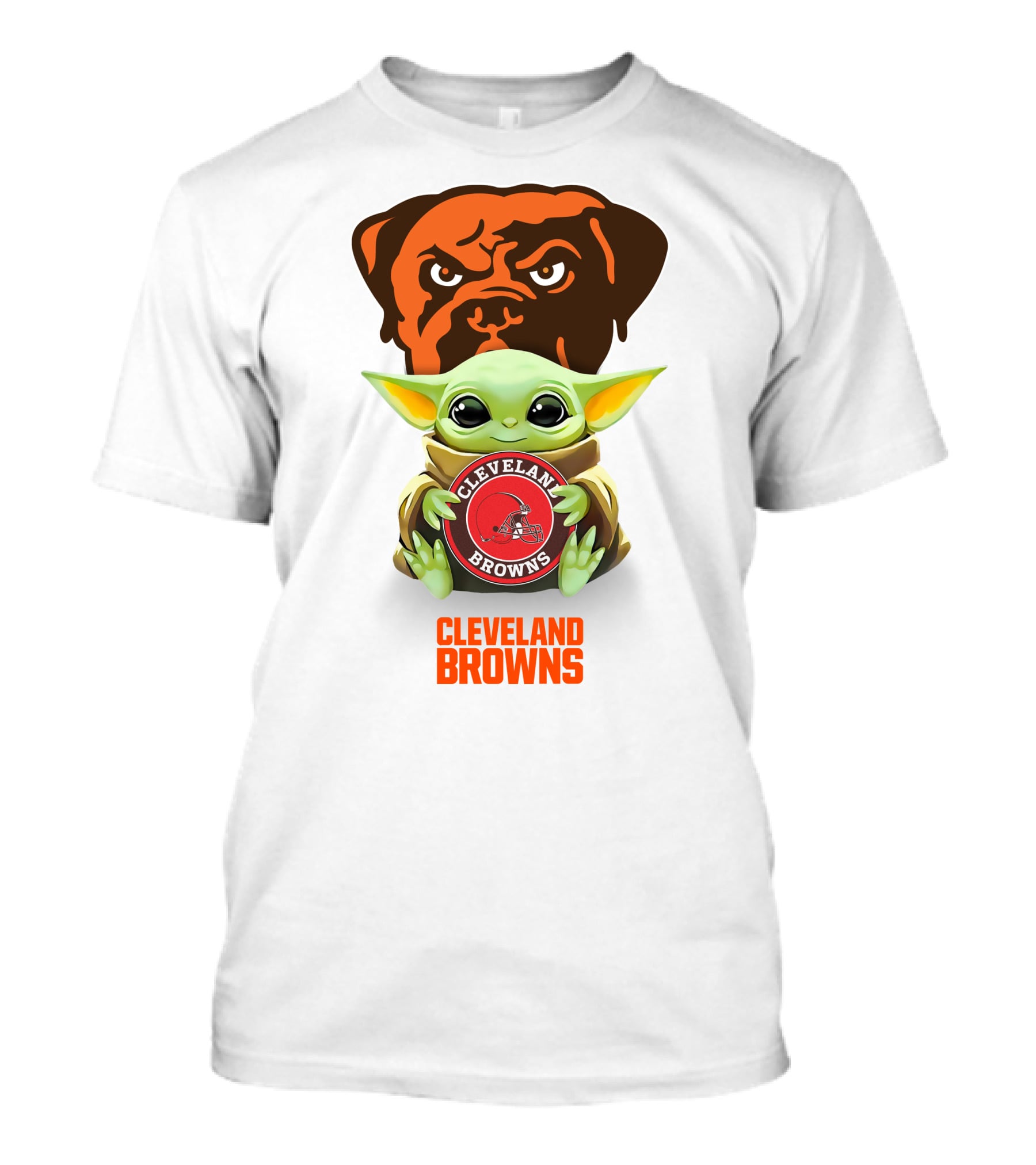 Baby Yoda Embraces Cleveland Browns Spirit With Helmet Logo And Dawg Pound Mascot T-Shirt