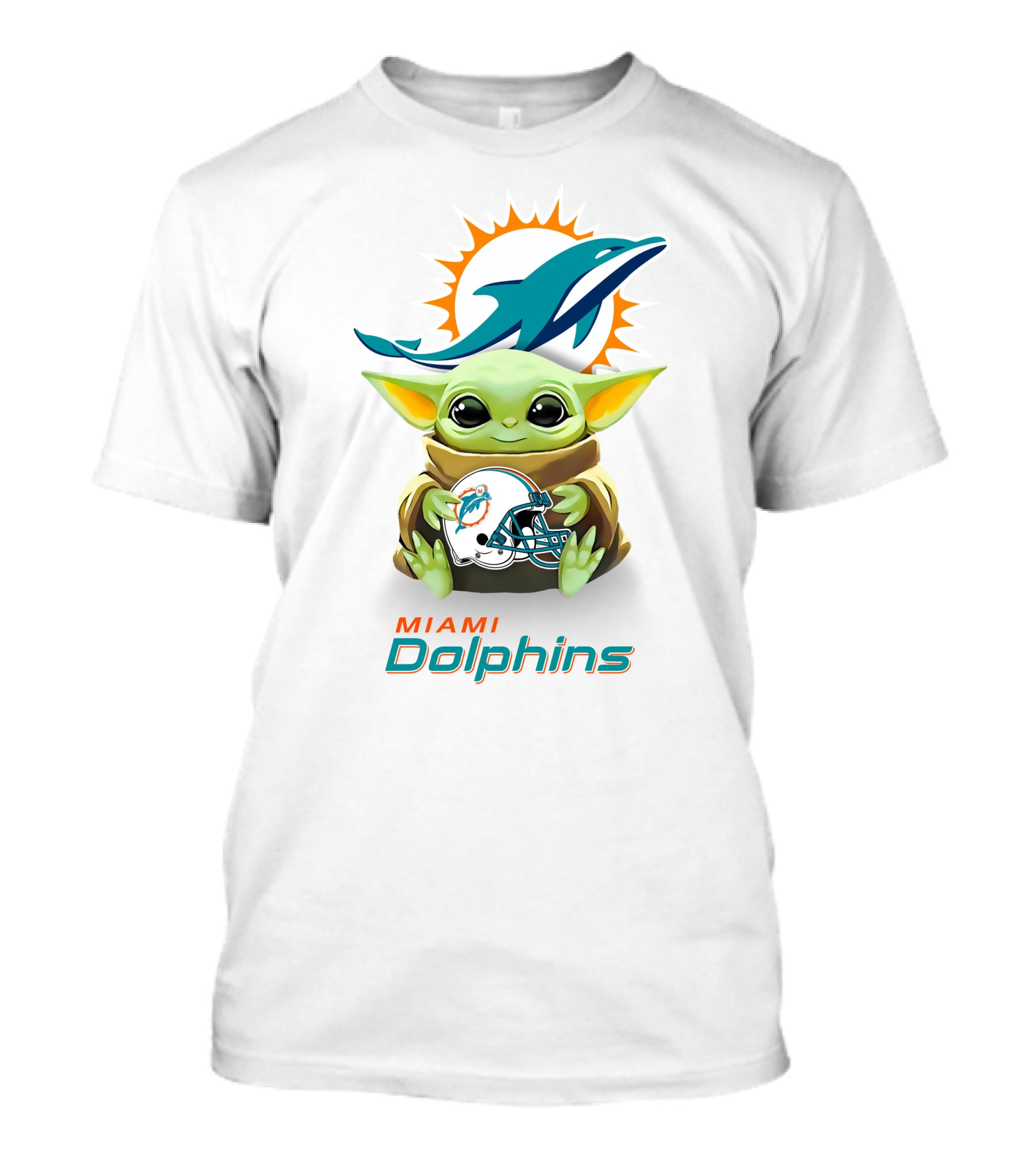 Baby Yoda Holding Miami Dolphins Helmet T-Shirt