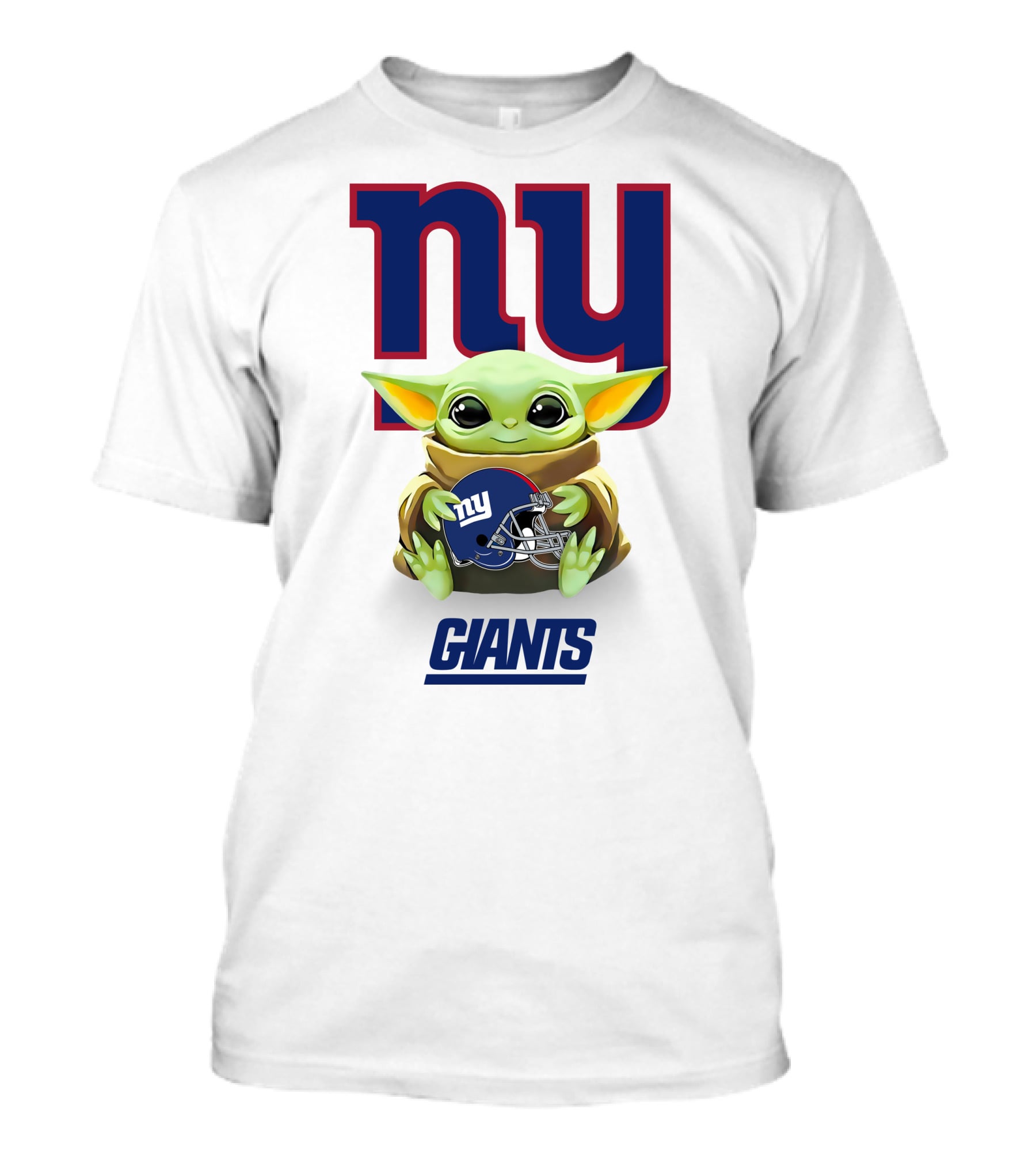 Baby Yoda Holding New York Giants Helmet Under Team T-Shirt